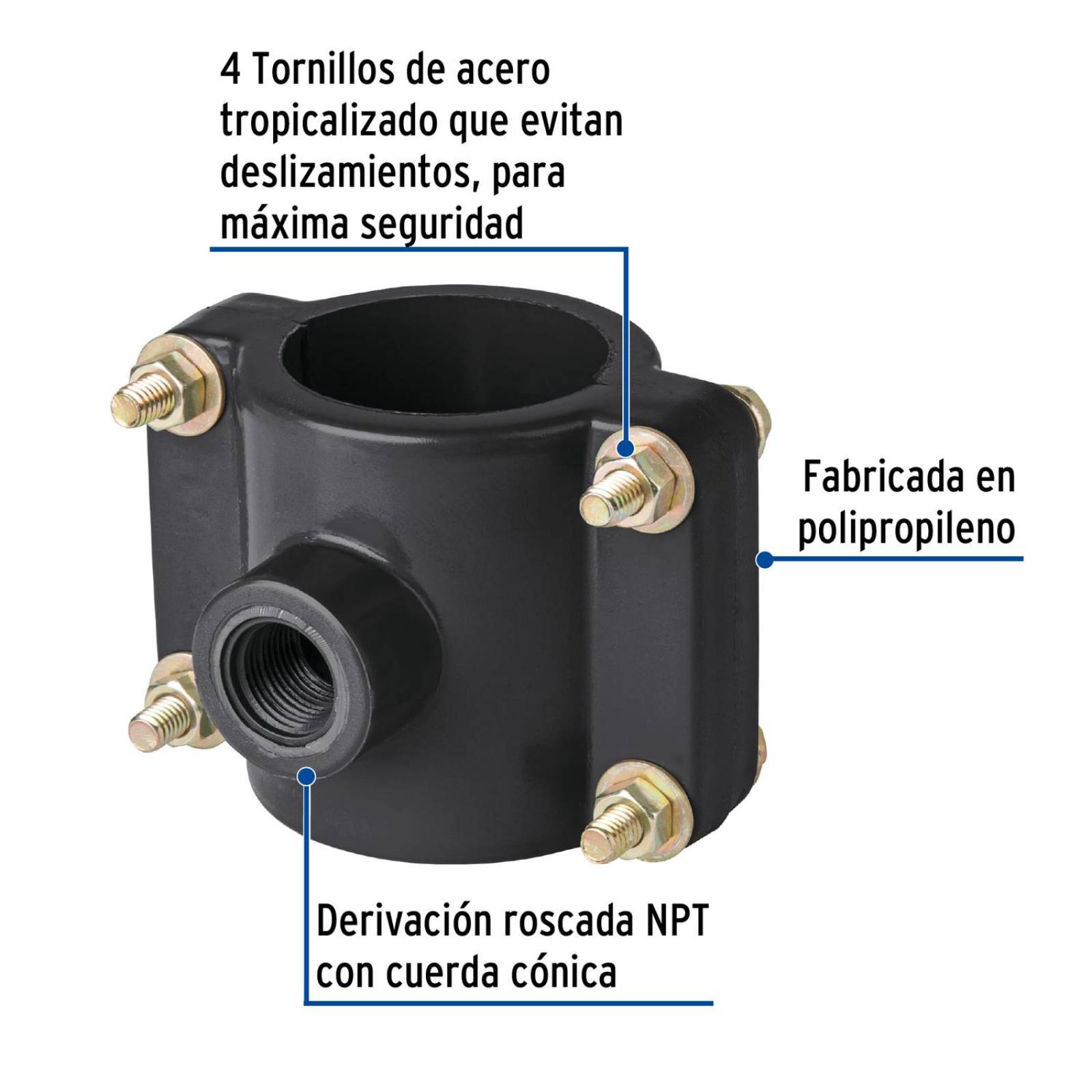 Abrazadera para toma domiciliaria PP 2' x 1/2', Foset 