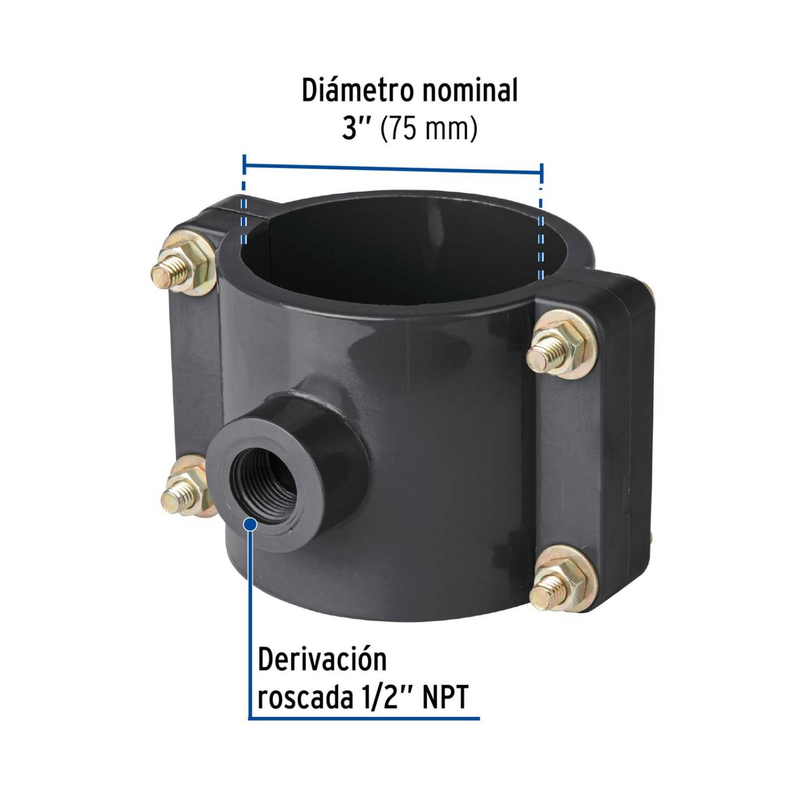 Abrazadera para toma domiciliaria PP 3' x 1/2', Foset 