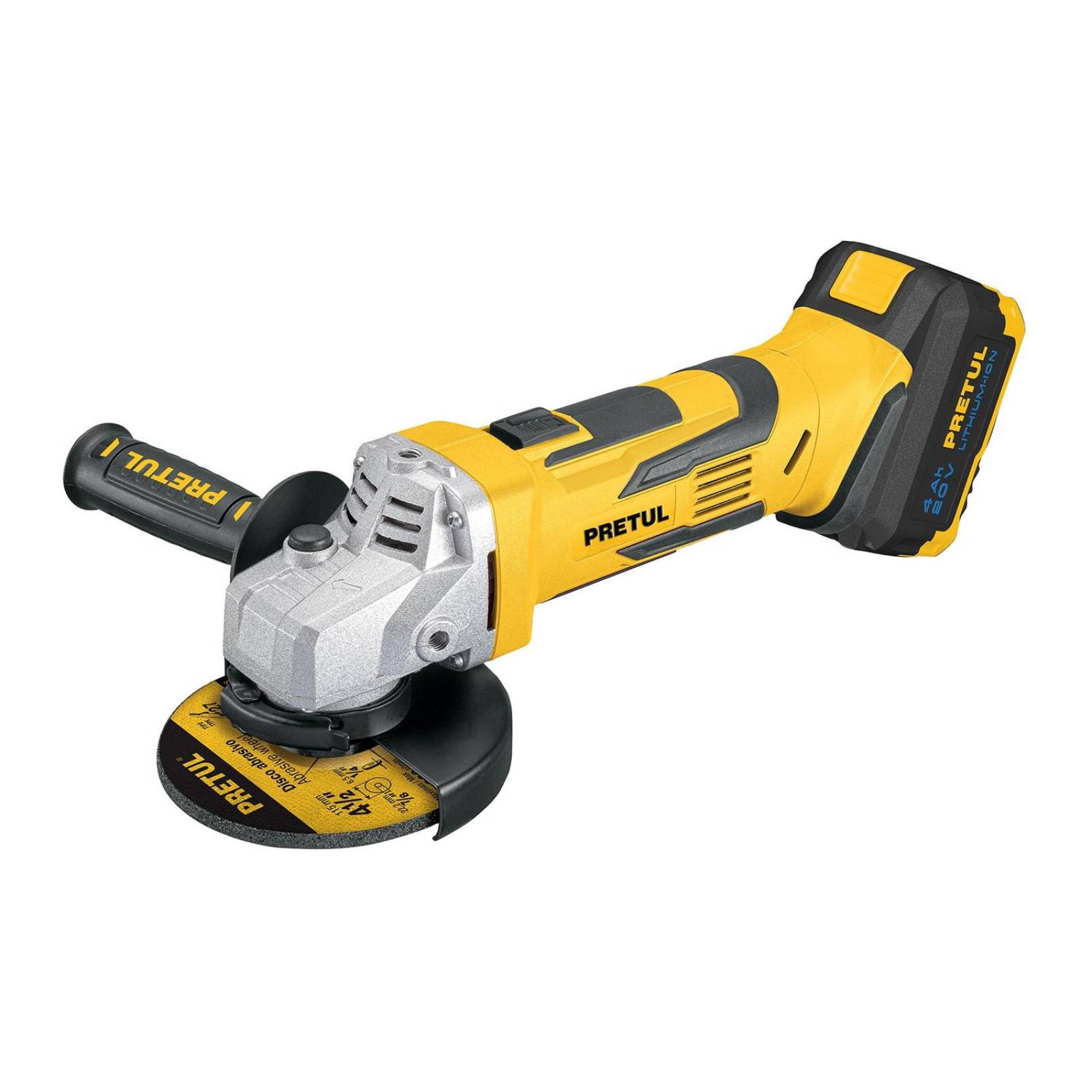 Esmeriladora angular inalámbrica 4-1/2', 20 V, Pretul 