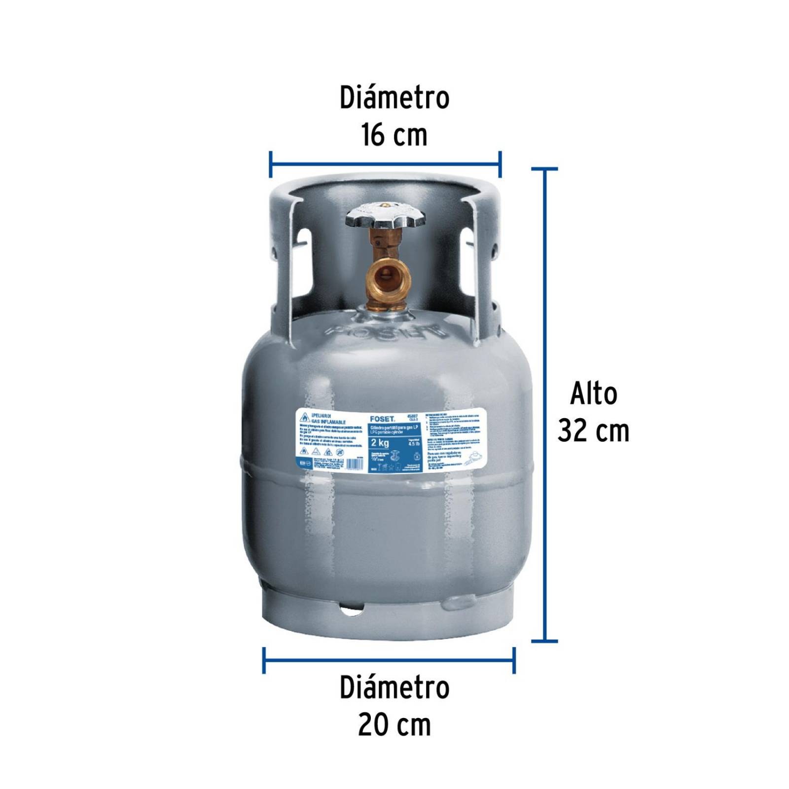 Cilindro portátil para gas LP, 2kg (4.5lb) Foset