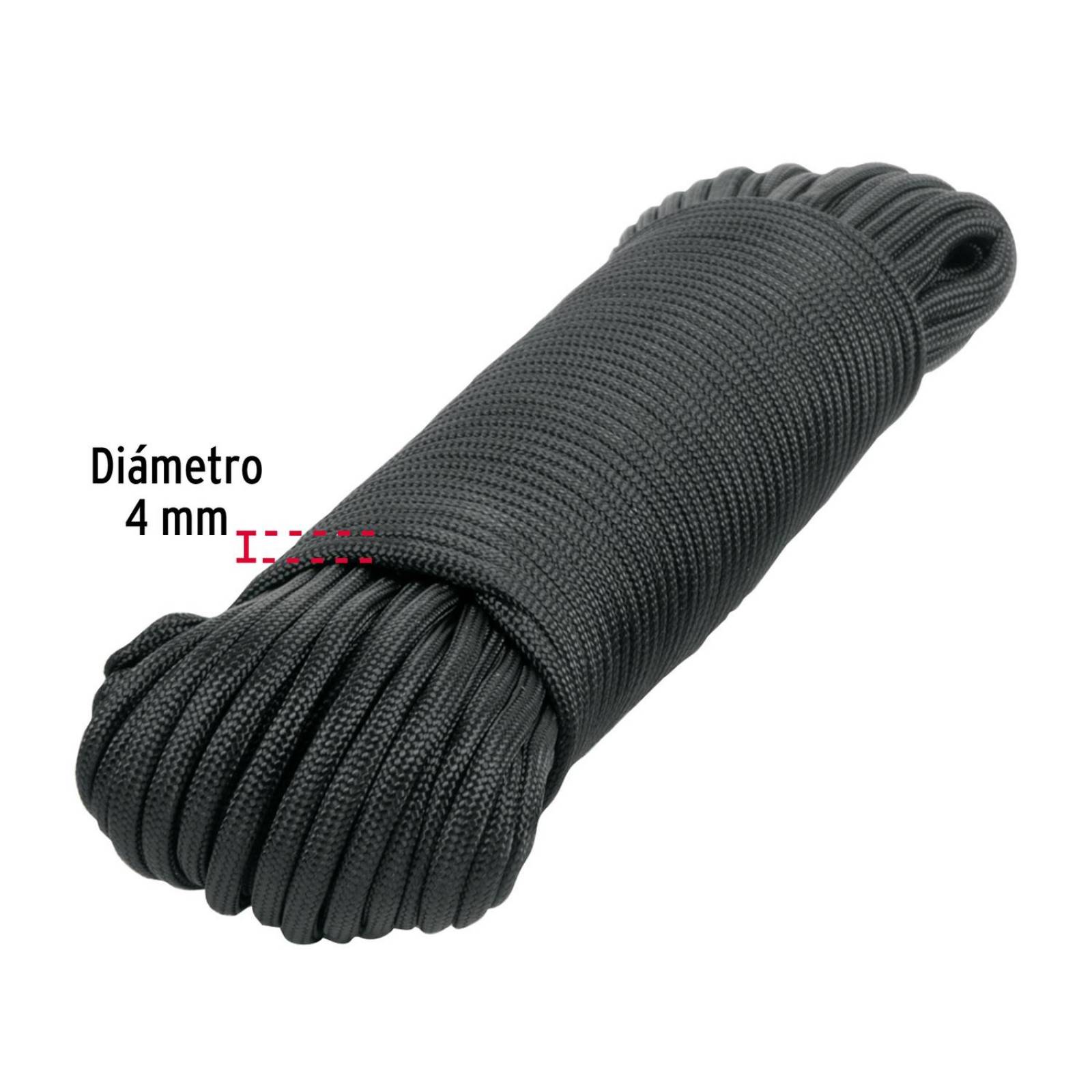 Piola de Nylon Paracord de 4mm x 30 m, negro, Fiero