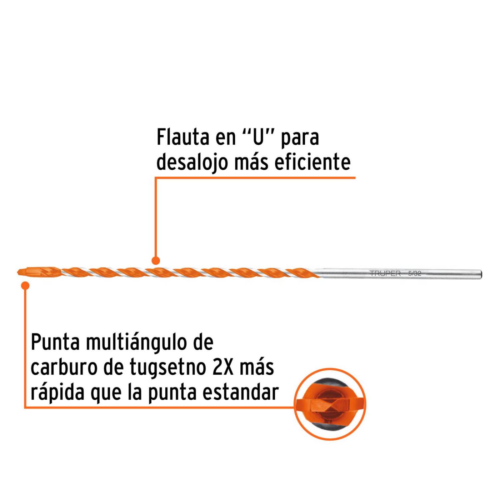 Broca multimaterial 5/32 x 6', Truper 