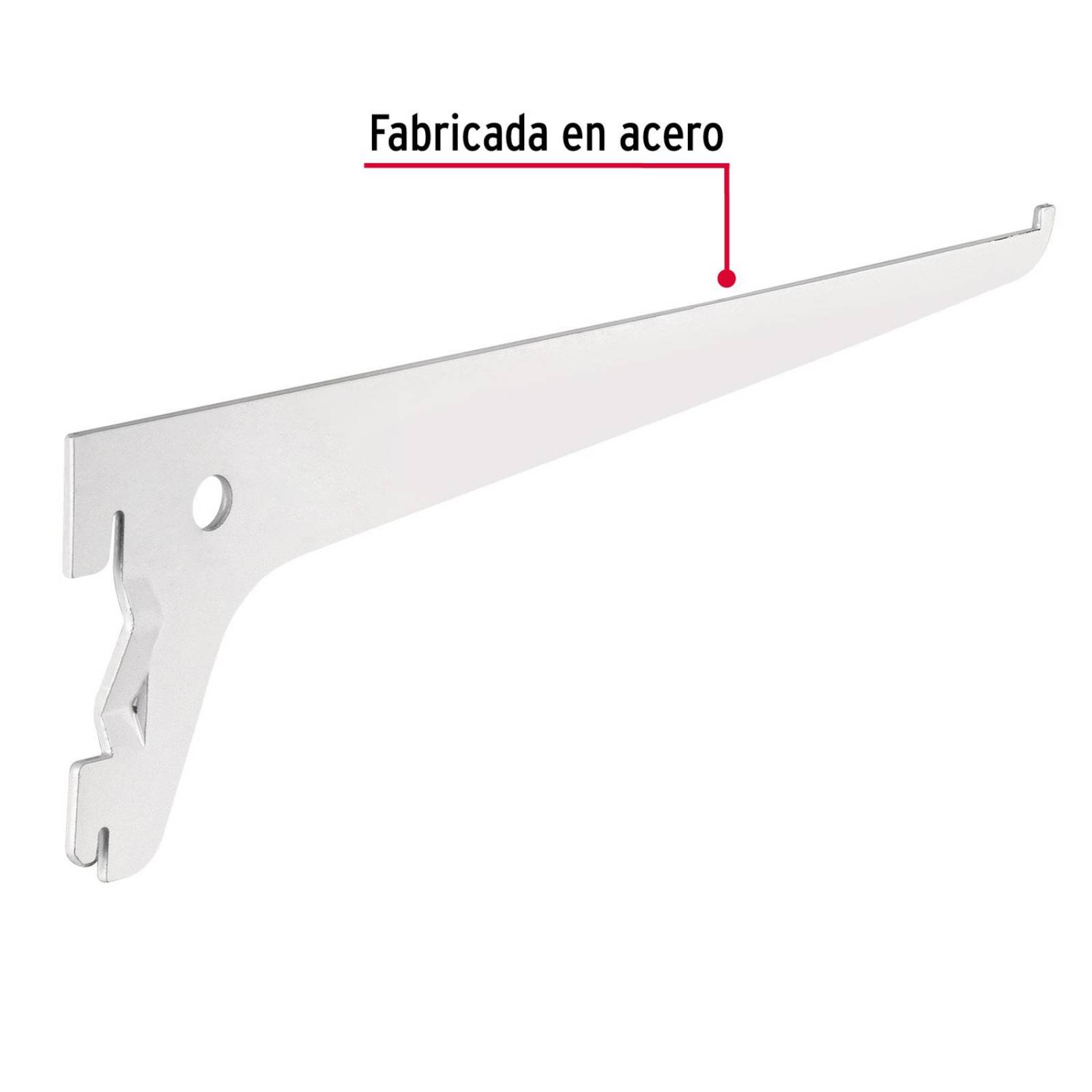 Ménsula plana blanca para cremallera sencilla, 25cm, Fiero. 1 pza 