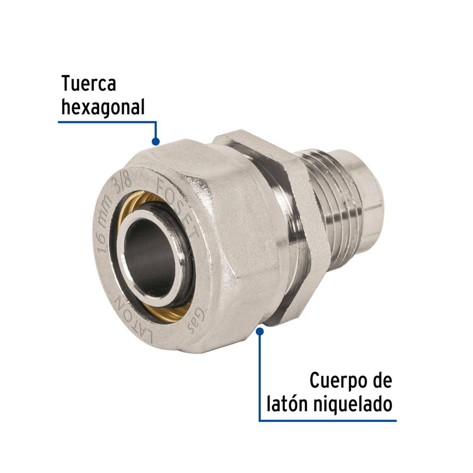 Conector para PEALPE, 3/8' a flare 3/8', Foset