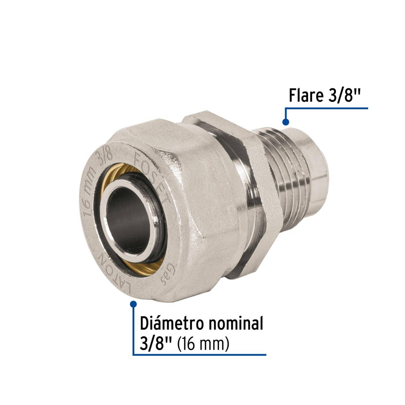 Conector para PEALPE, 3/8' a flare 3/8', Foset
