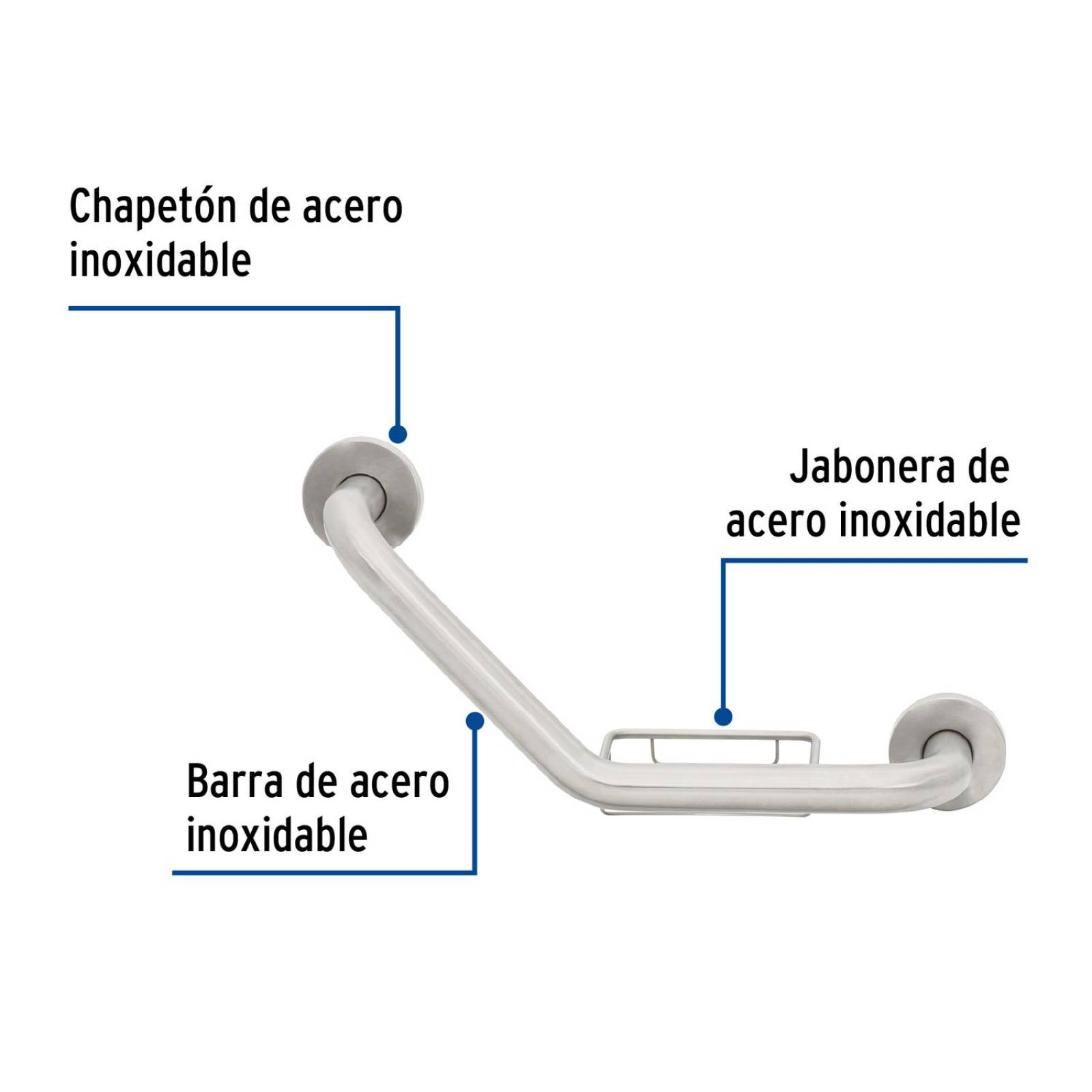 Barra angular con jabonera, acero inox, 1-1/4' x 40cm, Foset 