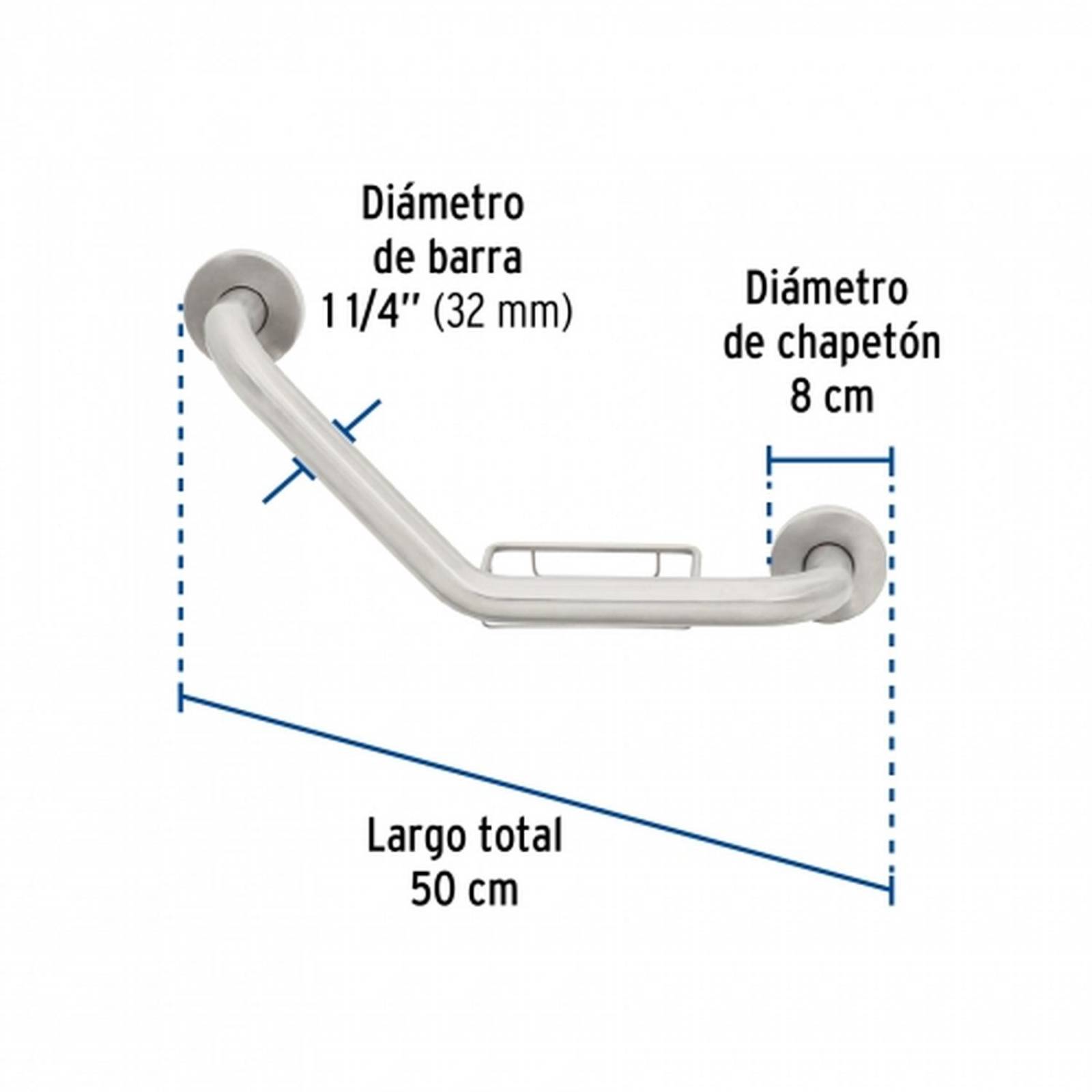 Barra angular con jabonera, acero inox, 1-1/4' x 40cm, Foset 