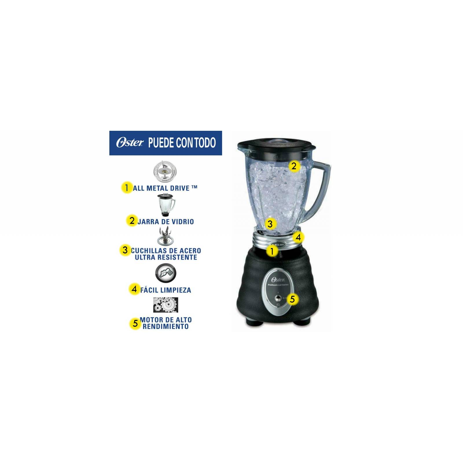 Licuadora Profesional Hielo Vaso de Vidrio Oster