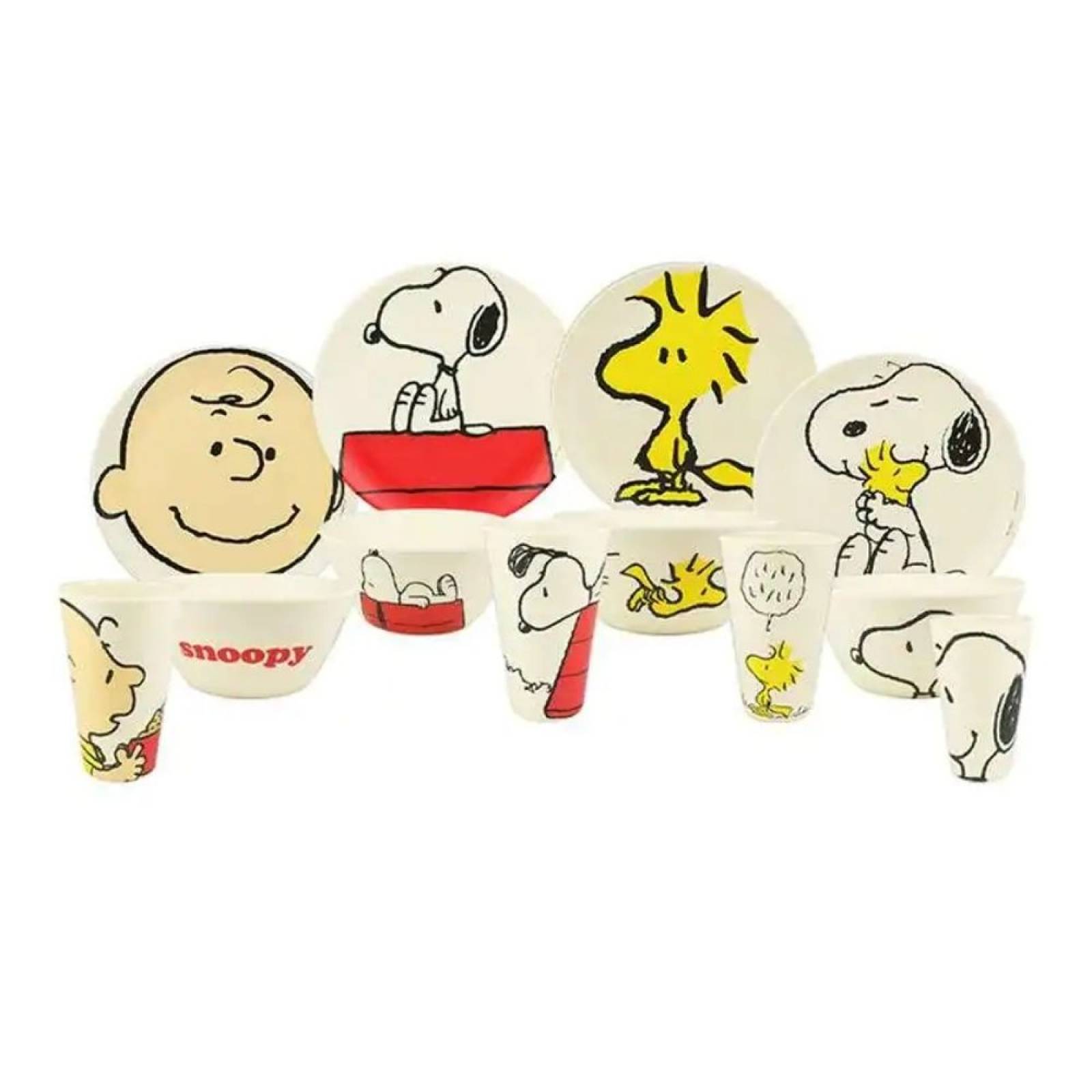 Vajilla de Mesa Bambu Snoopy Beige para 4 Personas 12 pzas