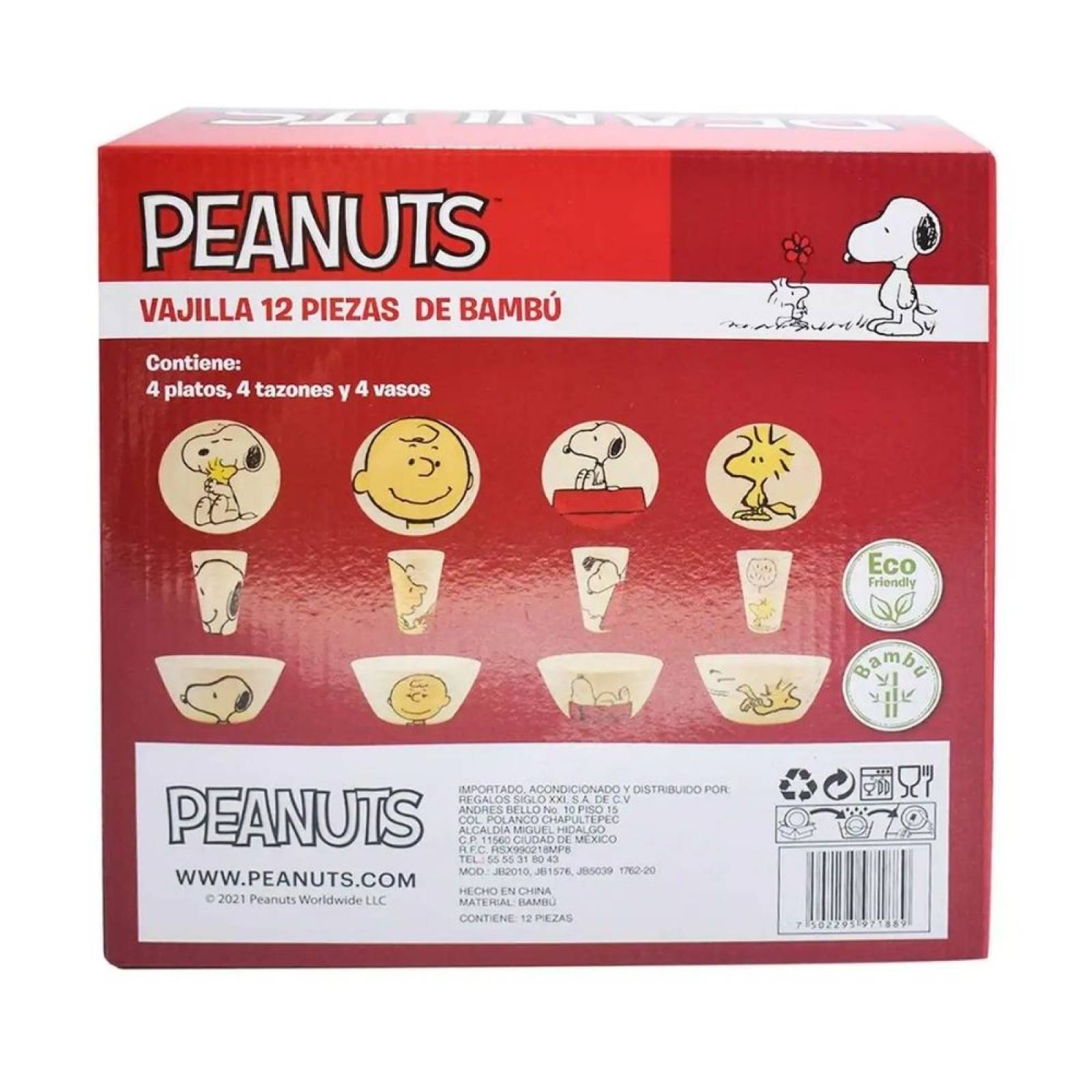 Vajilla de Mesa Bambu Snoopy Beige para 4 Personas 12 pzas