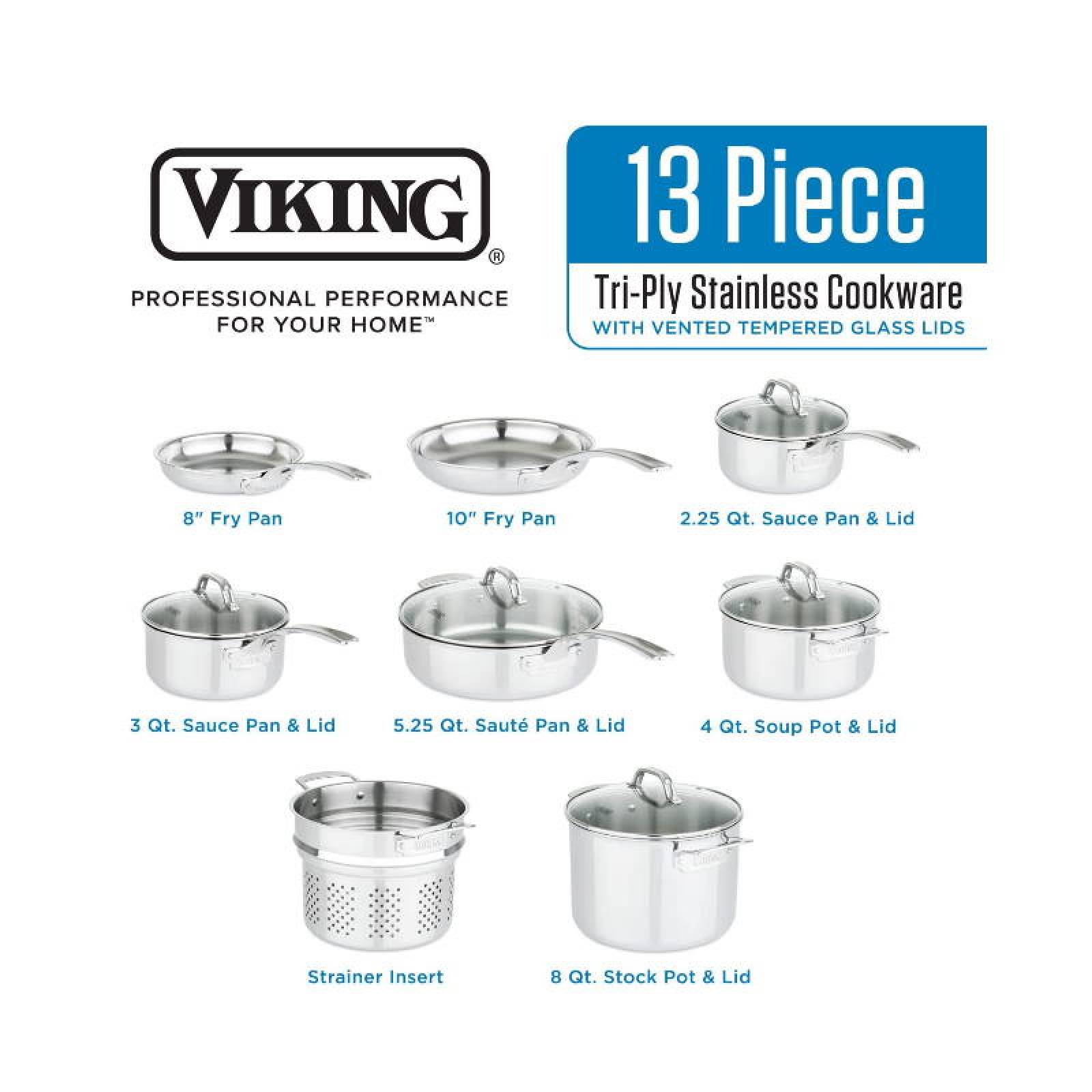 Bateria de Cocina 13 pzas Acero Inoxidable Inducción Viking