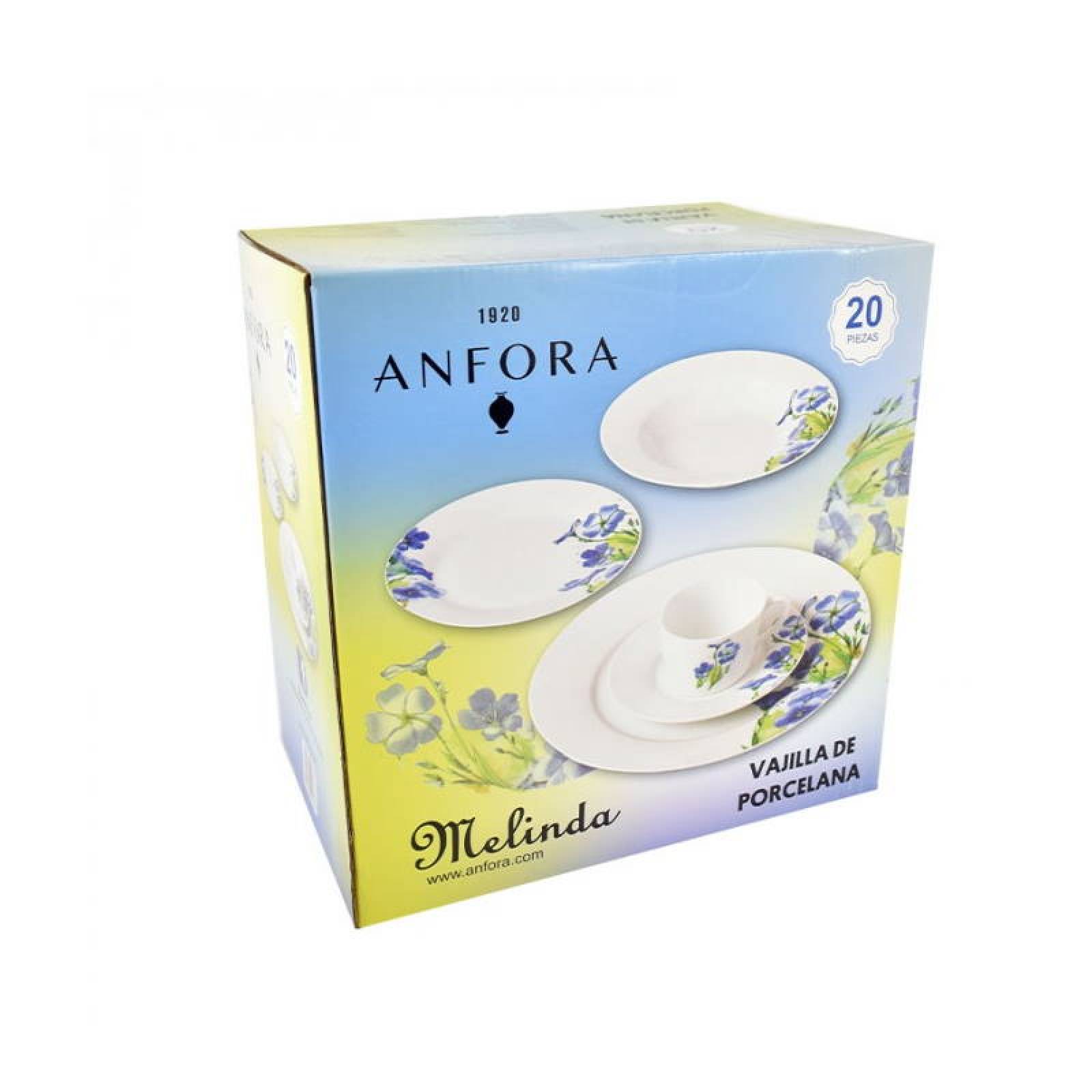 Vajilla de Porcelana 20 Pz Blanco Ánfora Melinda