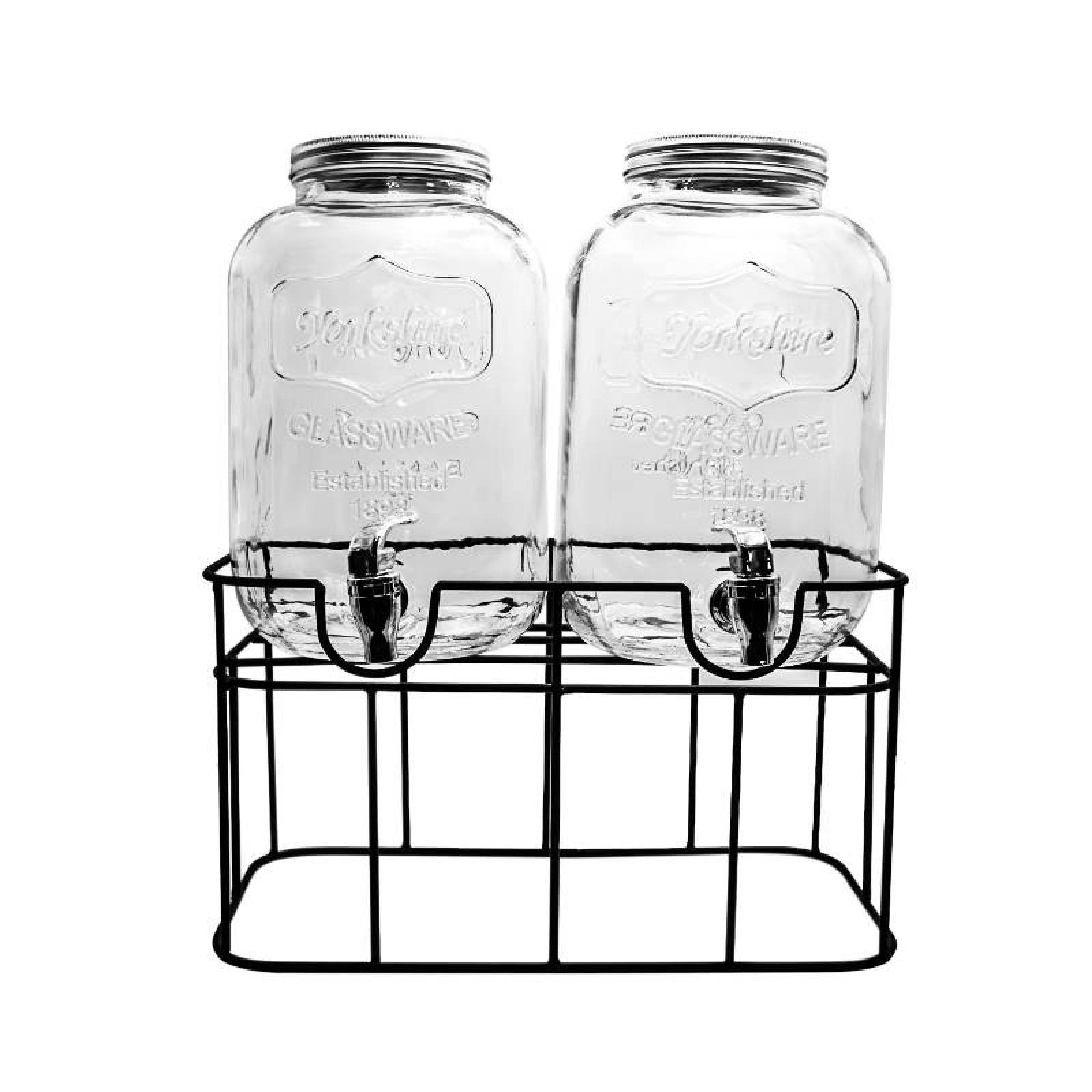 Juego de 2 Garrafones Dispensador 5 lts c u Vidrio con Base Metal Top Choice