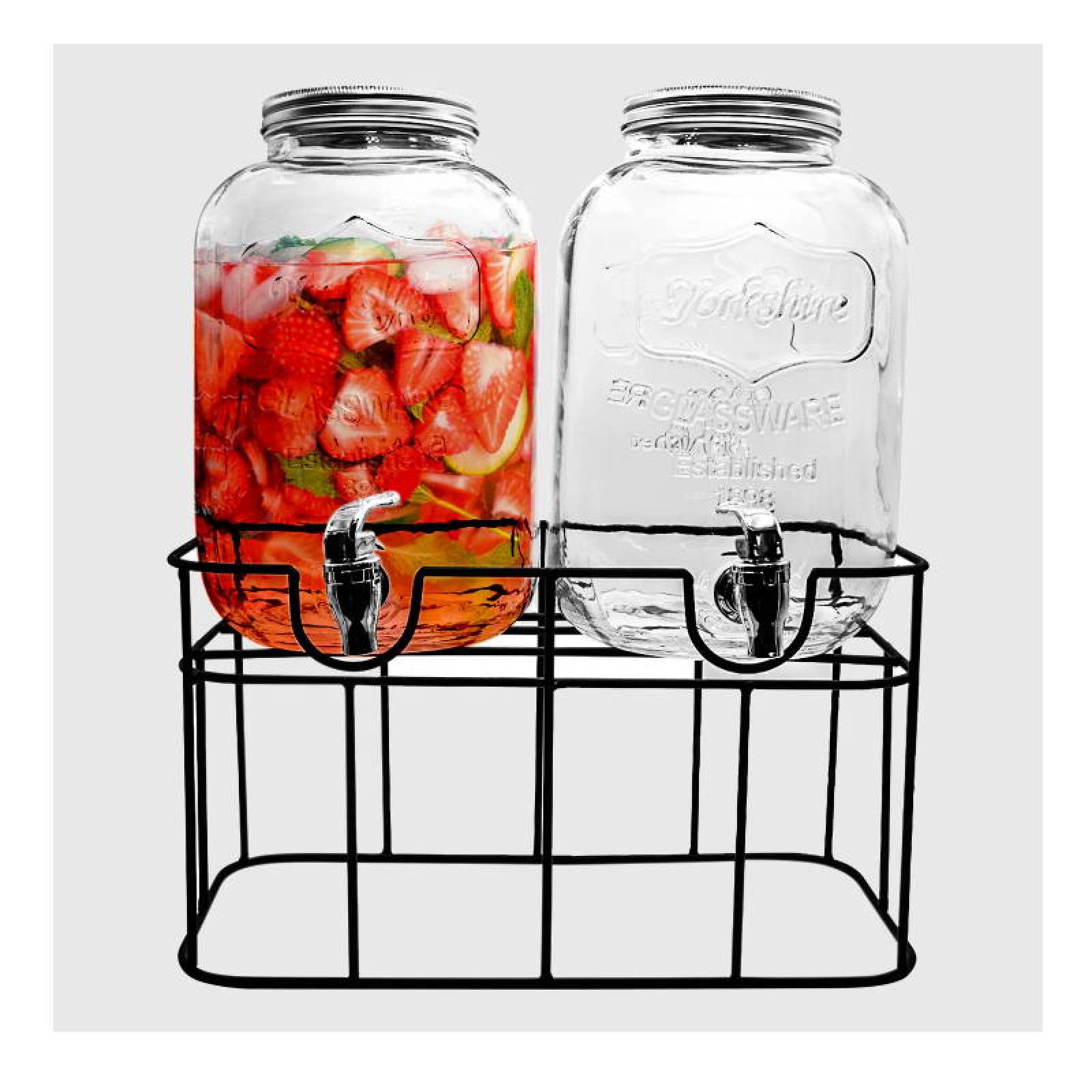 Juego de 2 Garrafones Dispensador 5 lts c u Vidrio con Base Metal Top Choice