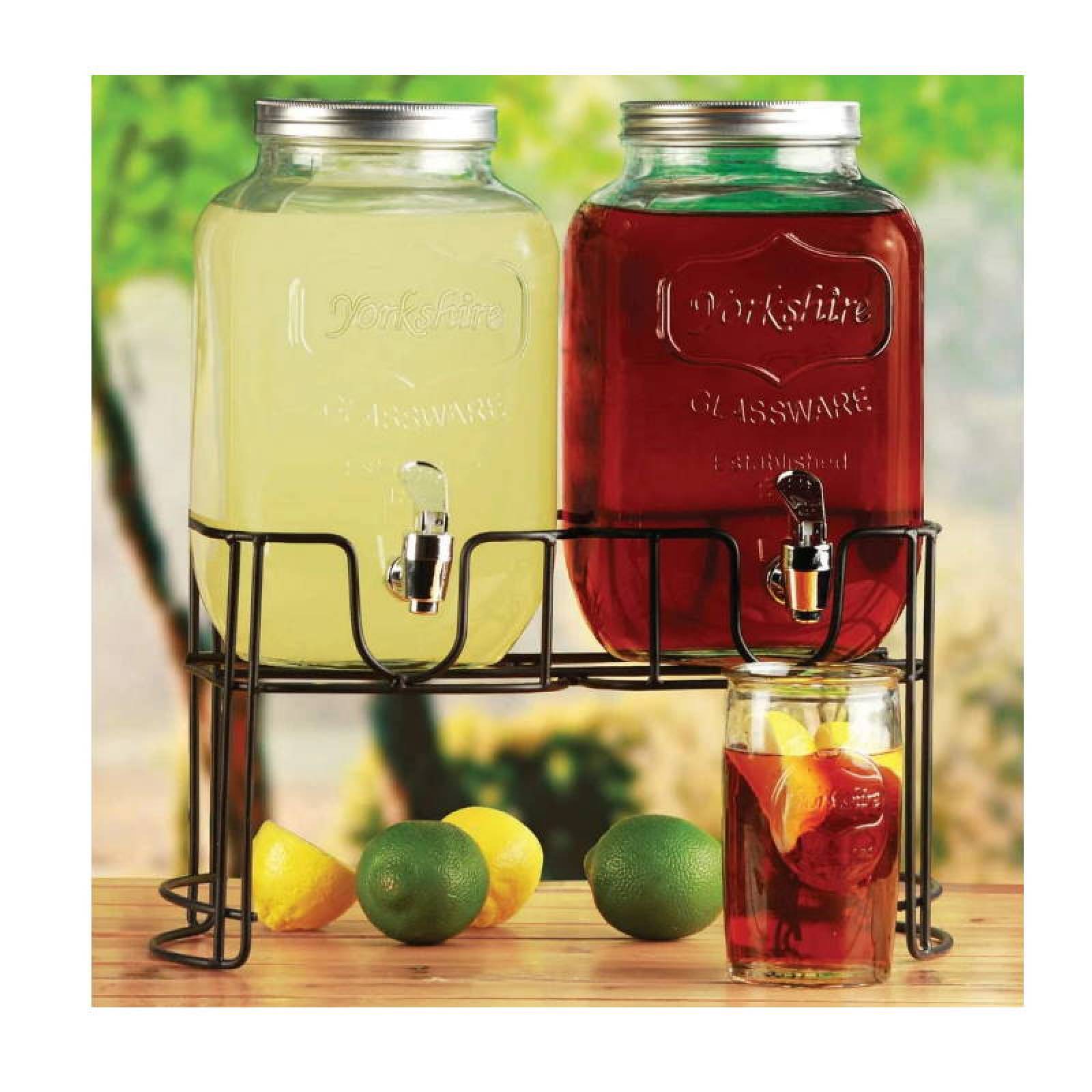 Juego de 2 Garrafones Dispensador 5 lts c u Vidrio con Base Metal Top Choice