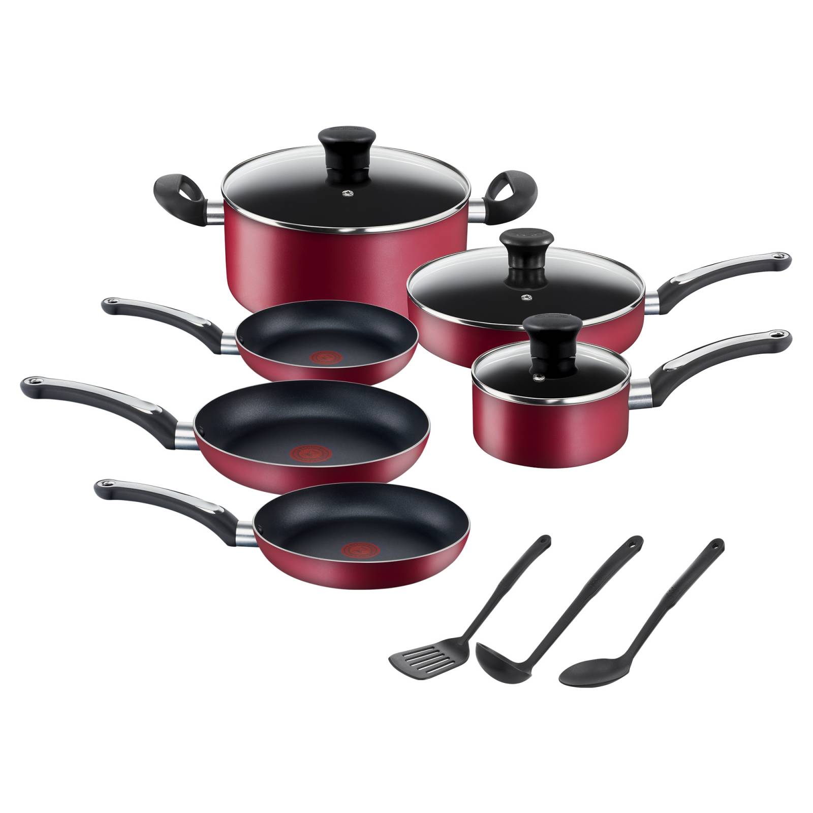 Batería de Cocina 12 pzas Aluminio con Utensilios Tefal T fal Rojo B474SC84
