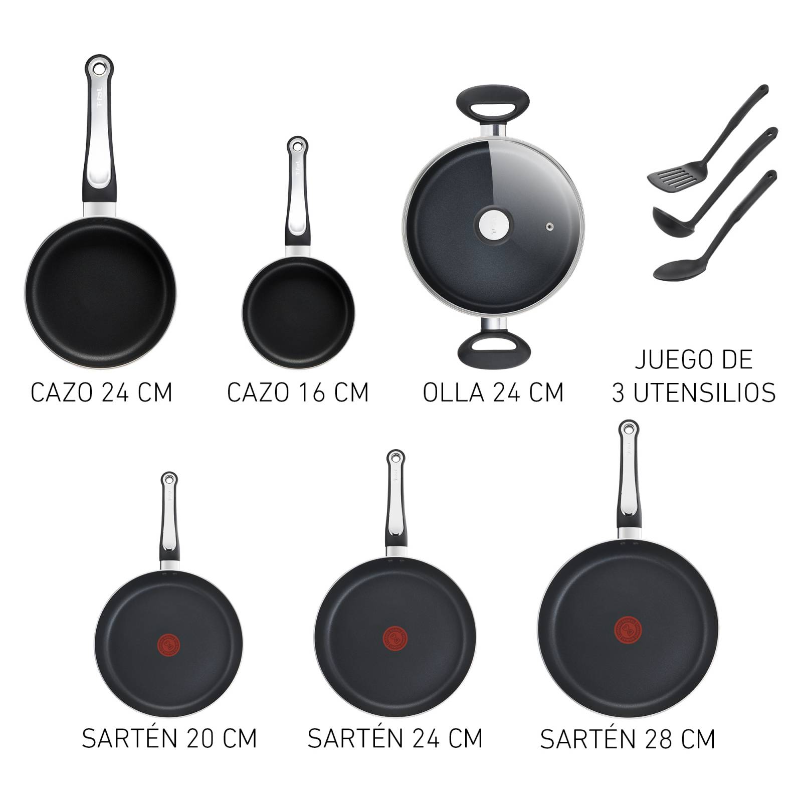 Batería de Cocina 12 pzas Aluminio con Utensilios Tefal T fal Rojo B474SC84