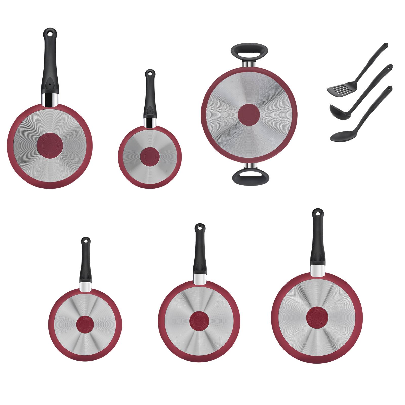 Batería de Cocina 12 pzas Aluminio con Utensilios Tefal T fal Rojo B474SC84