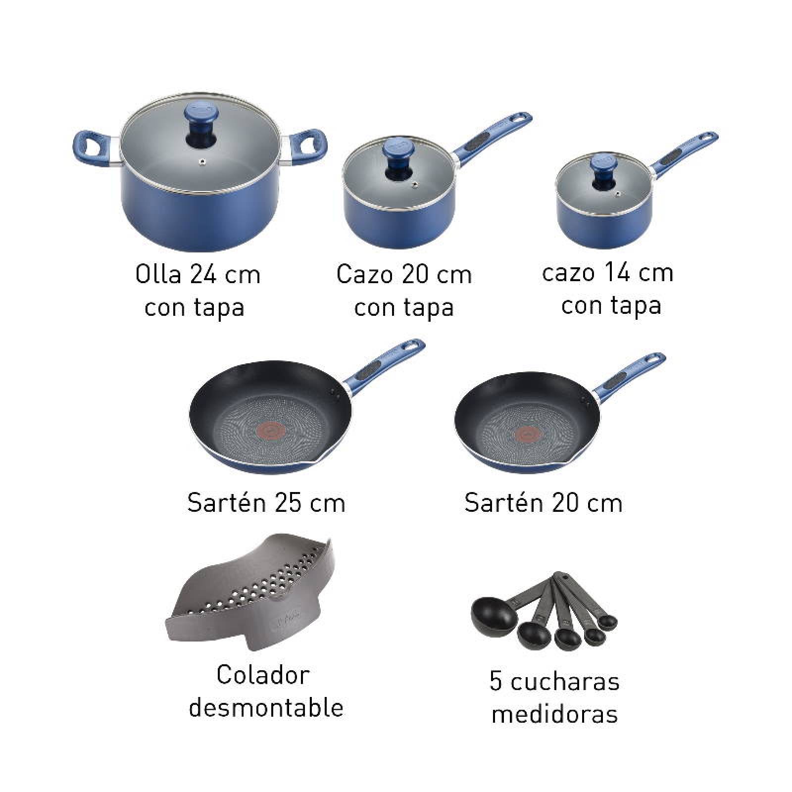 Batería de Cocina 14 pz Aluminio Excite Azul Tefal T fal B037SE64