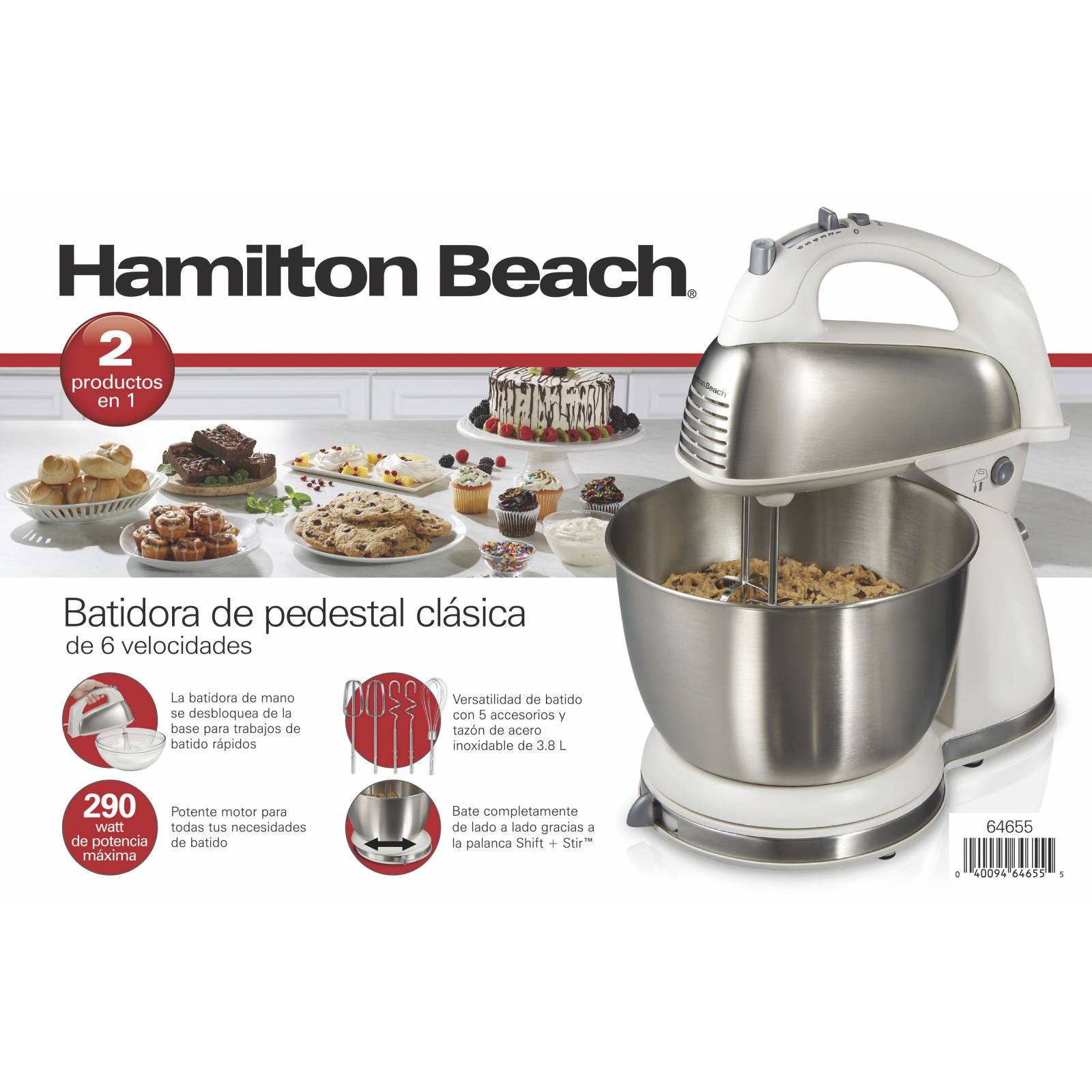 Batidora Pedestal Acero Inoxidable 6 Vel 290W Hamilton Beach