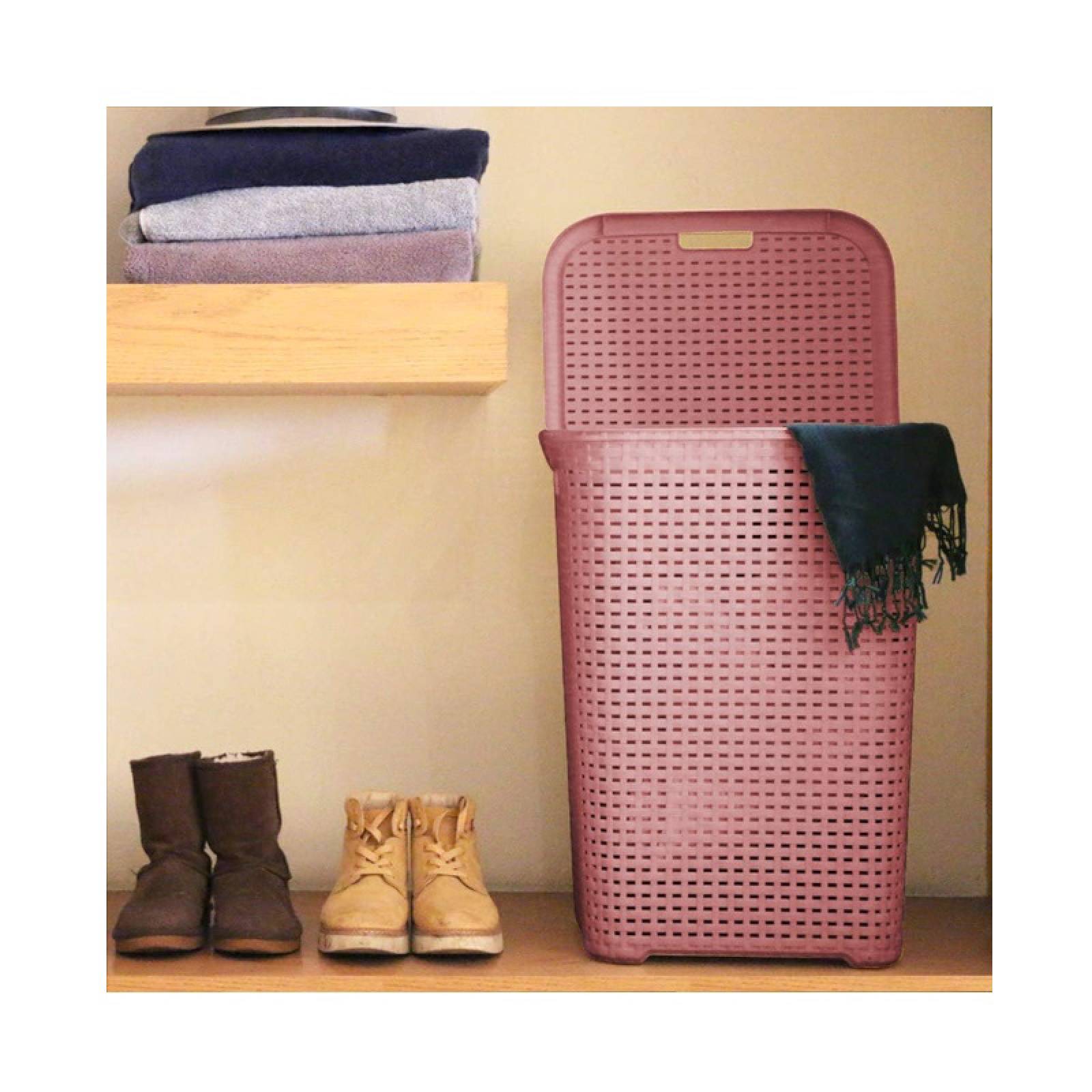 Canasto para Ropa Plástico Cesto 57 cm Ratán Rosa La Ardilla