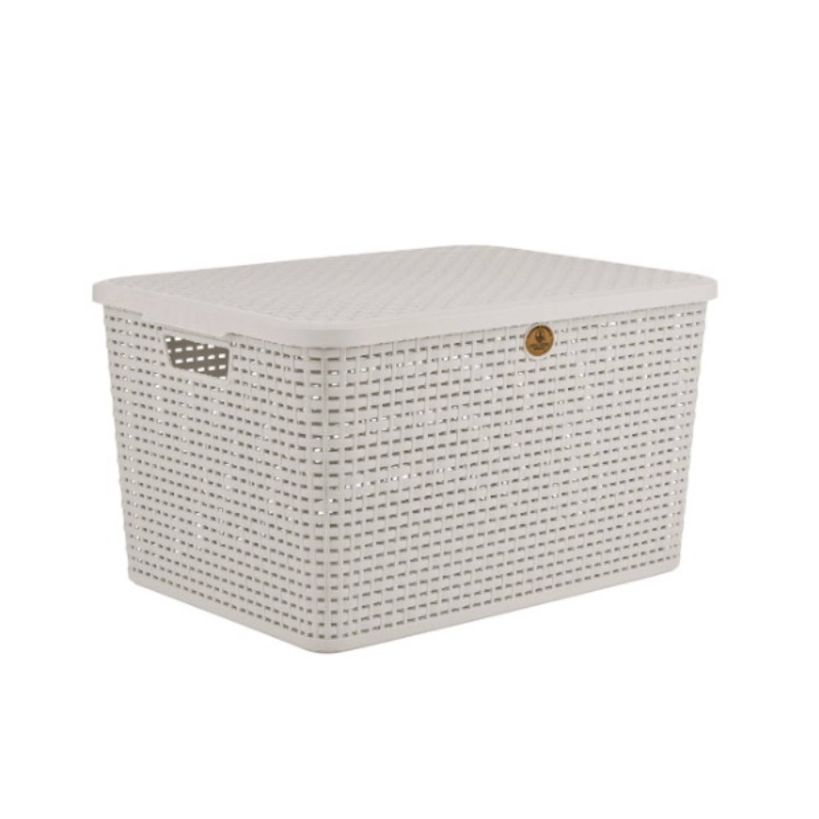 Caja de Ratán Plástico C Tapa 46 cm Blanco Marca La Ardilla