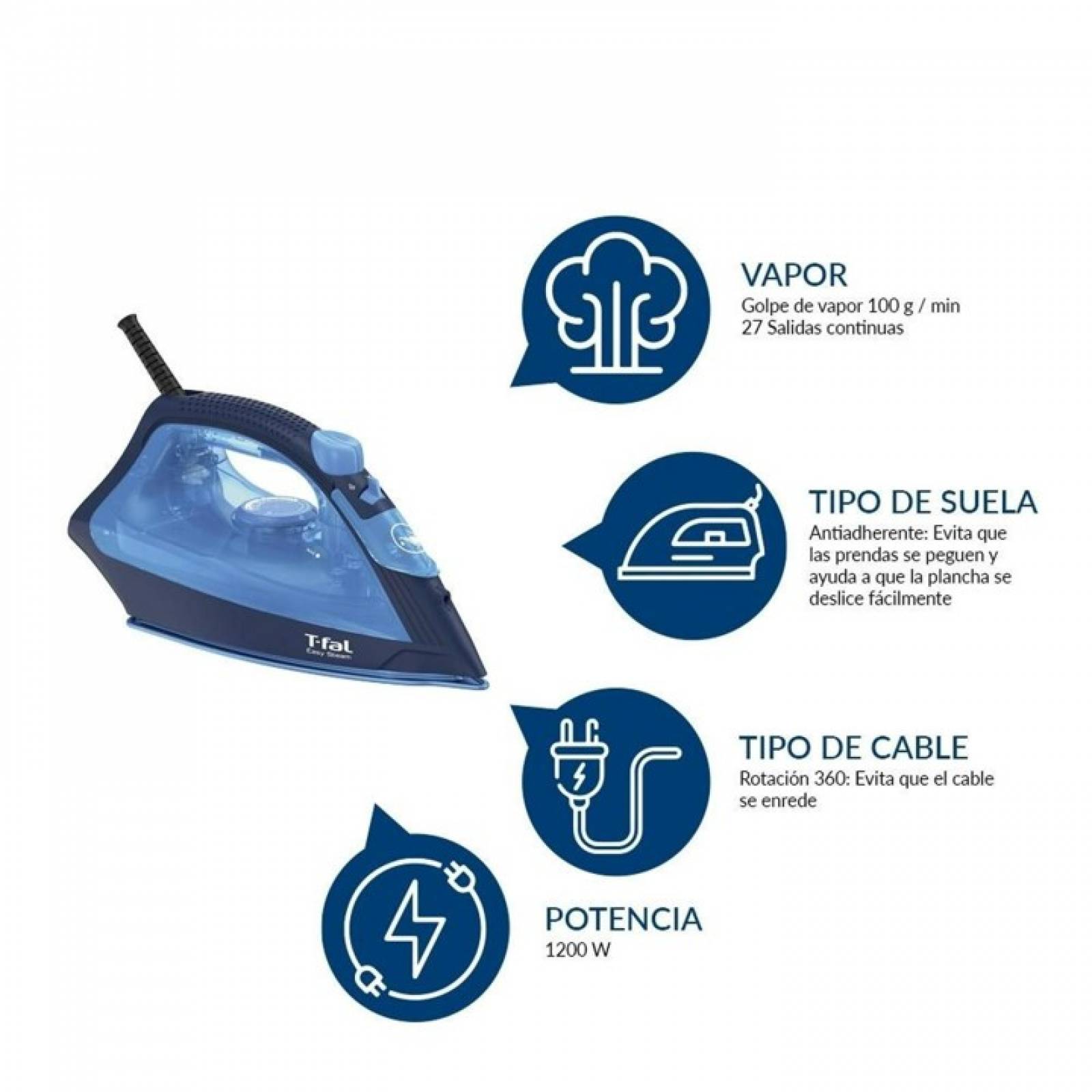 Plancha de Vapor 1200 W Suela Céramica FV1950X0 Tefal T fal