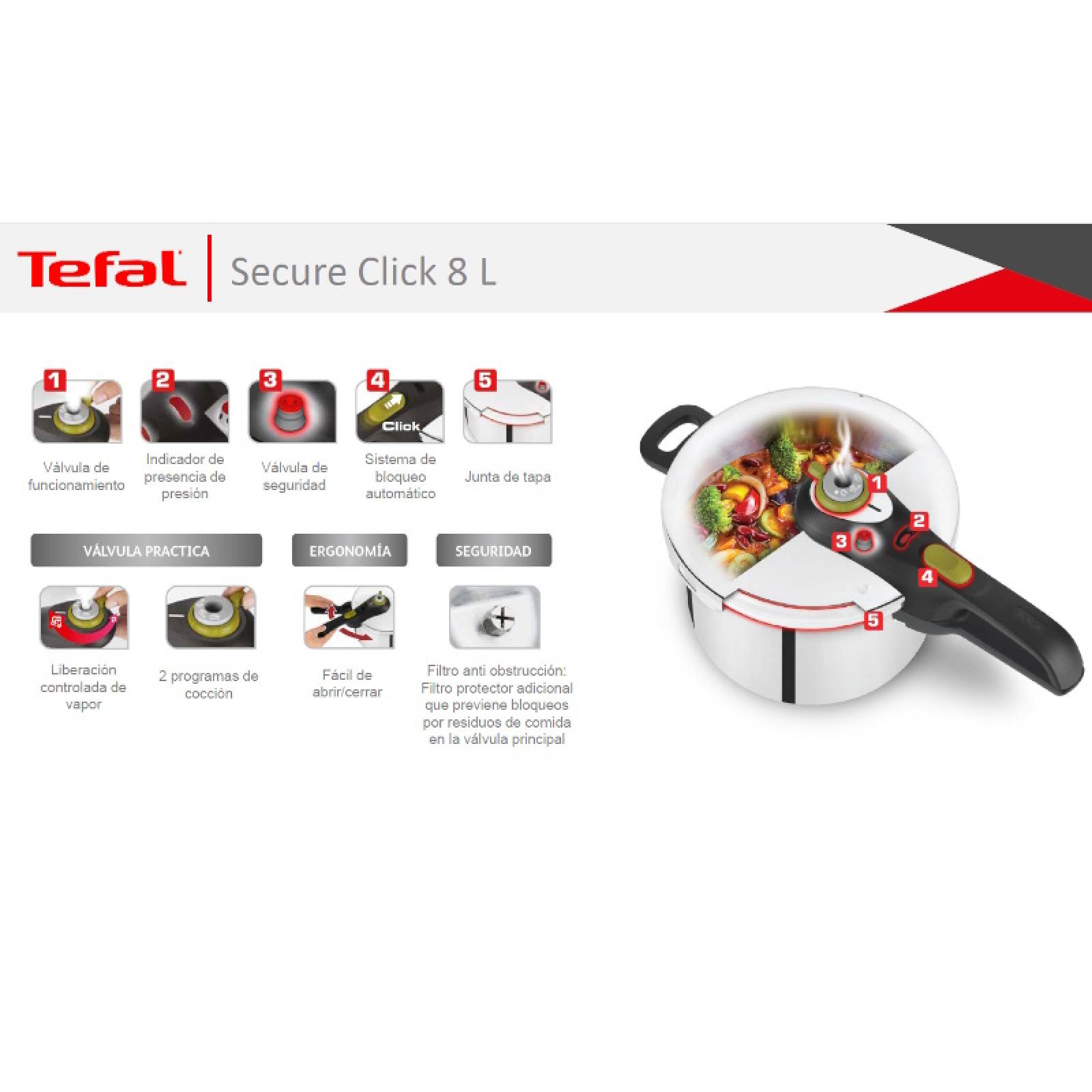 Olla de Presión 8 L Acero Inoxidable P2584403 Tefal T fal
