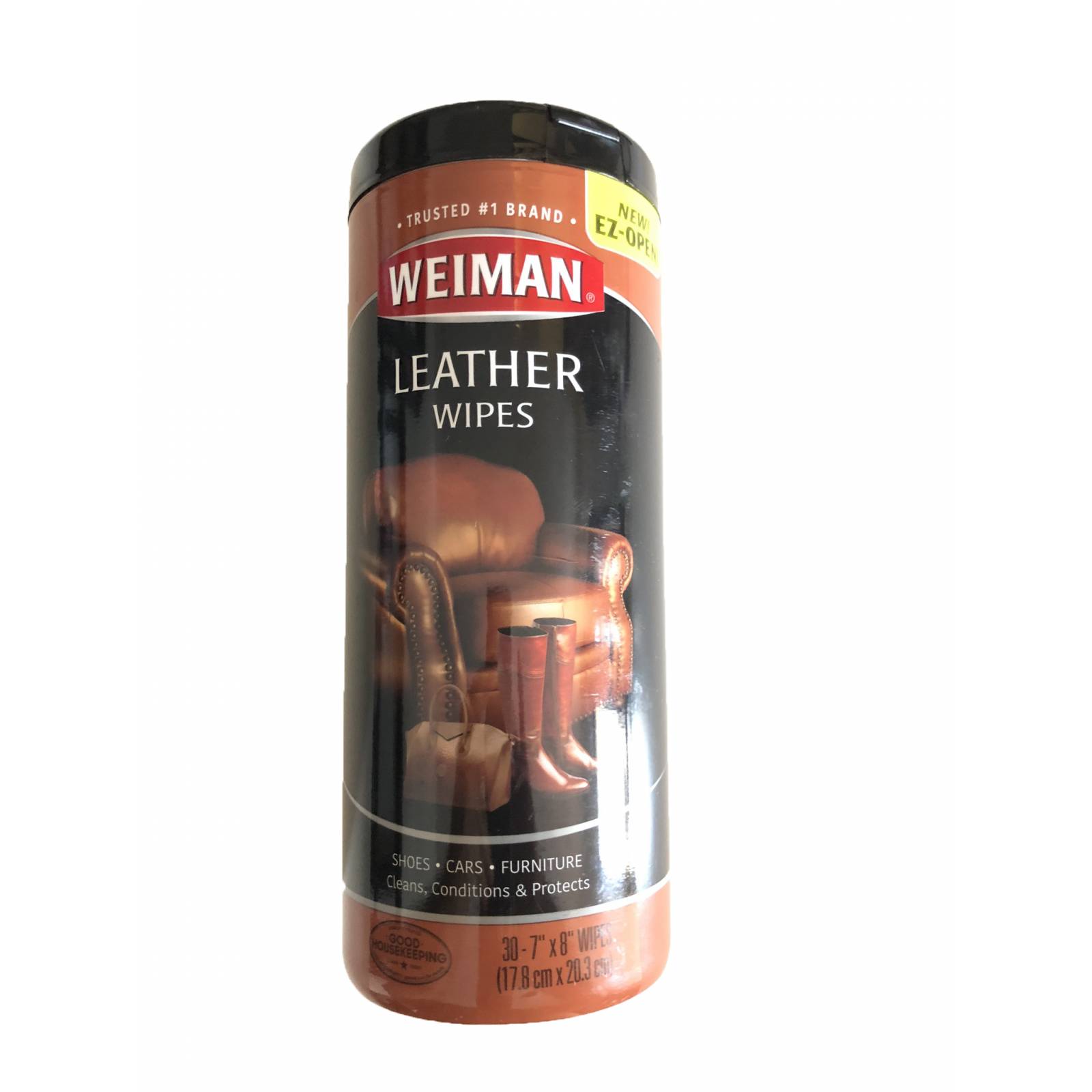 Weiman, Toallitas humedas para la limpieza, acondicionamiento y protección de pieles, sirve para autos, muebles y calzado de cuero, piel. 30 piezas.
