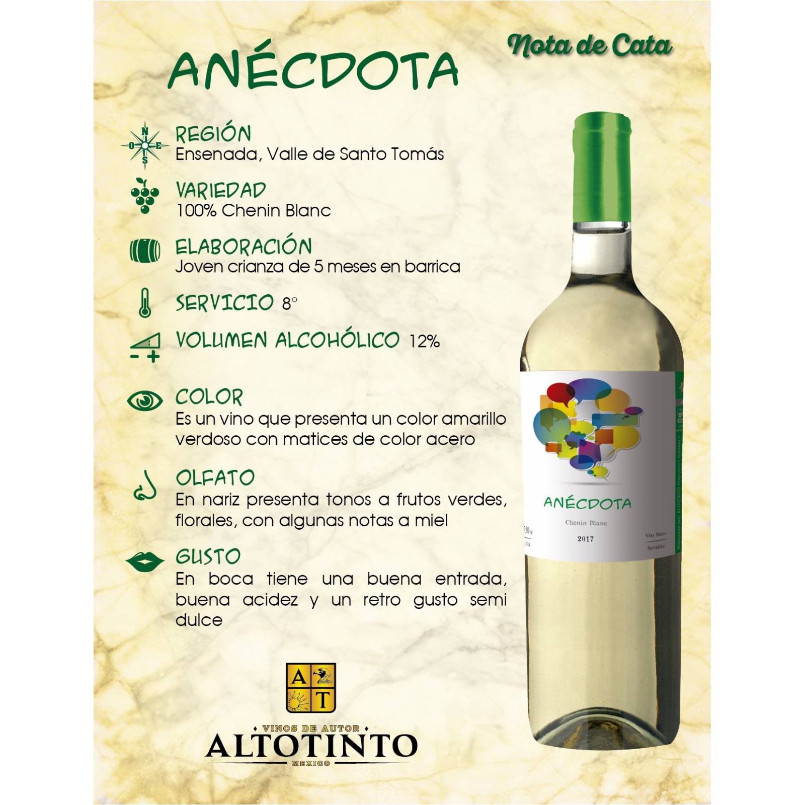 Vino Blanco Altotinto Anécdota Blanco 375 Ml