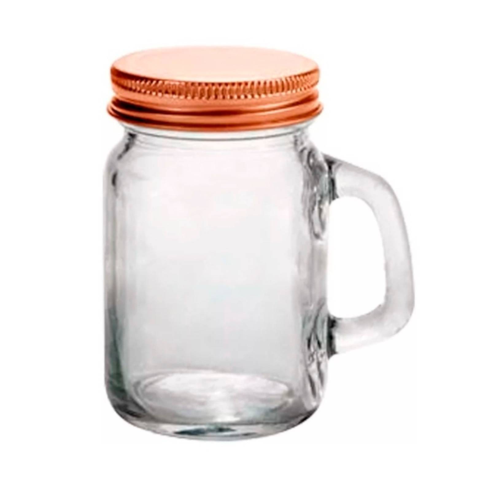 Tarro Con Asa De Vidrio Con Tapa Cobre Mason Jar Mini Ice Cold 4oz. 24 Piezas