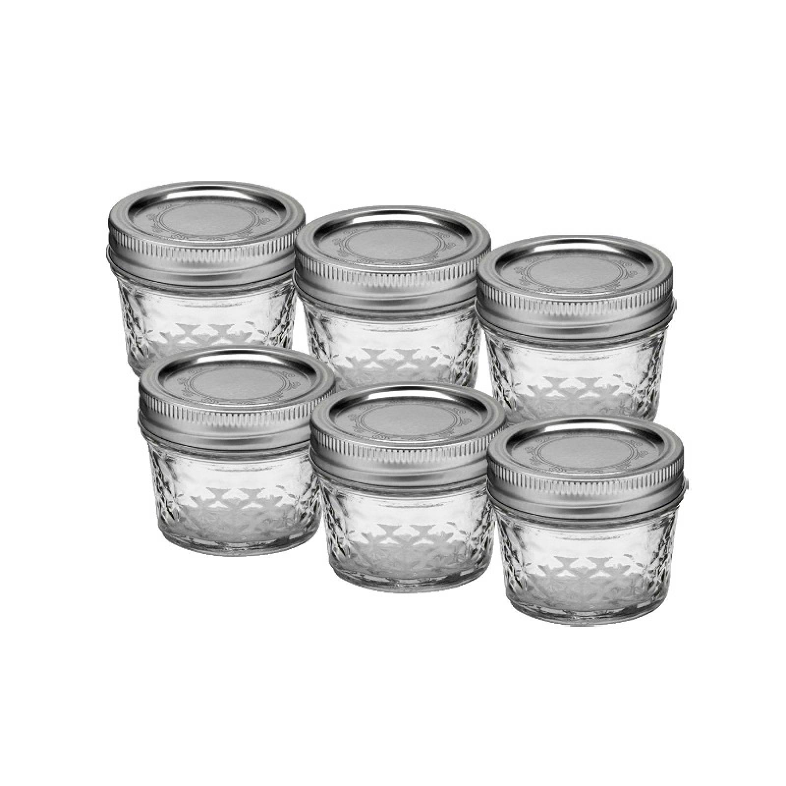 Frasco De Vidrio Con Tapa Mason Jar Ball Quilted 4oz Boca Regular 6 Piezas