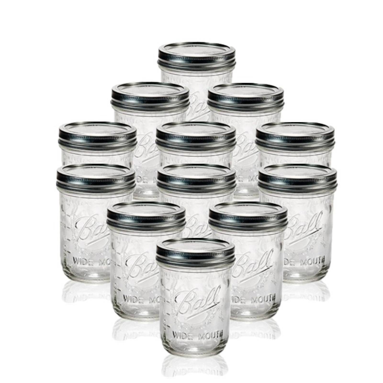 24 Pack Frasco Vidrio Mason Jar Tapa Boca Ancha Transparente 16oz/455ml Ball