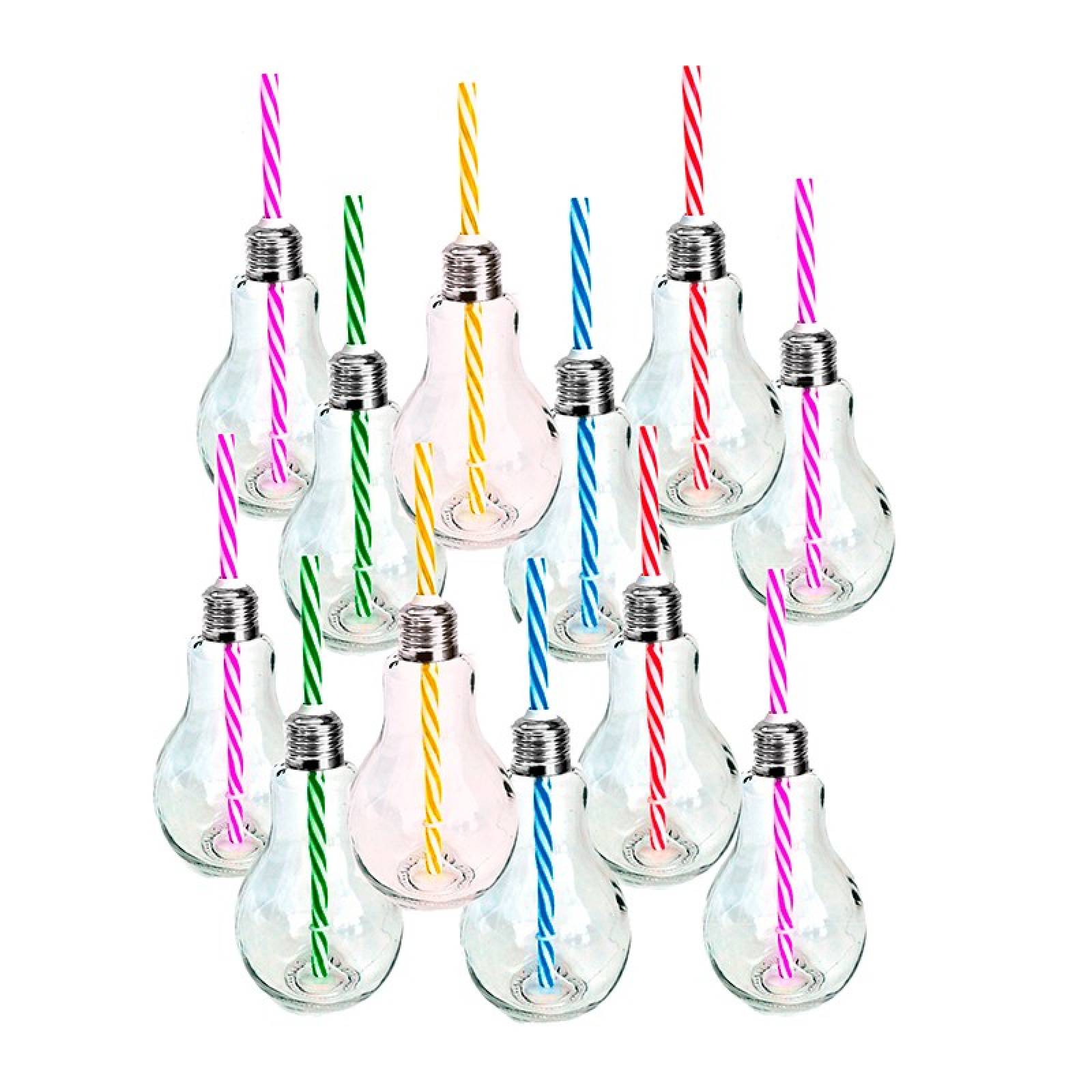 Frasco De Vidrio Con Tapa Y Popote Mason Jar Foco Transparente 16oz. 24 Piezas