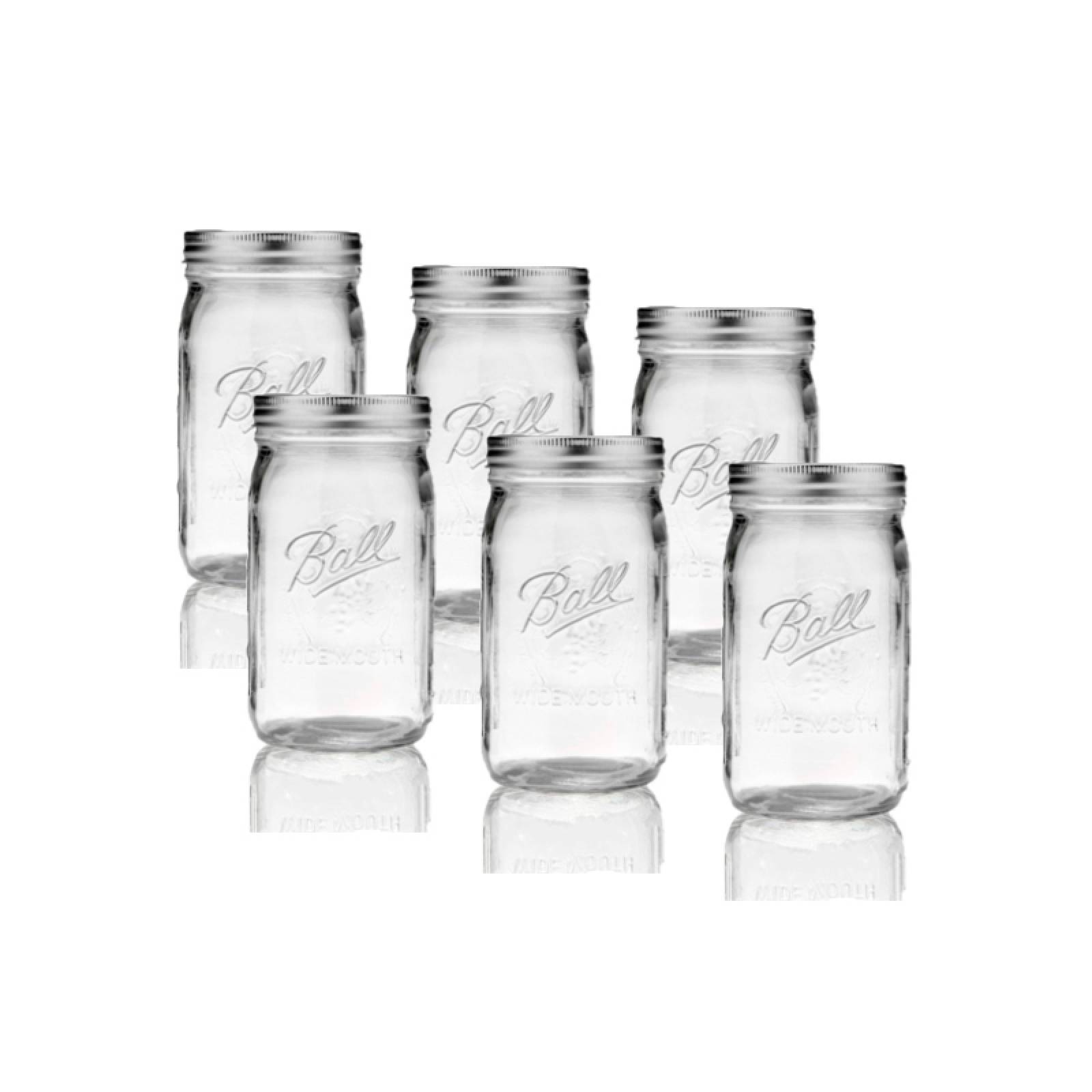 6 Pack Frasco Vidrio Mason Jars Tapa Boca Ancha Transparente 32oz/909ml Ball