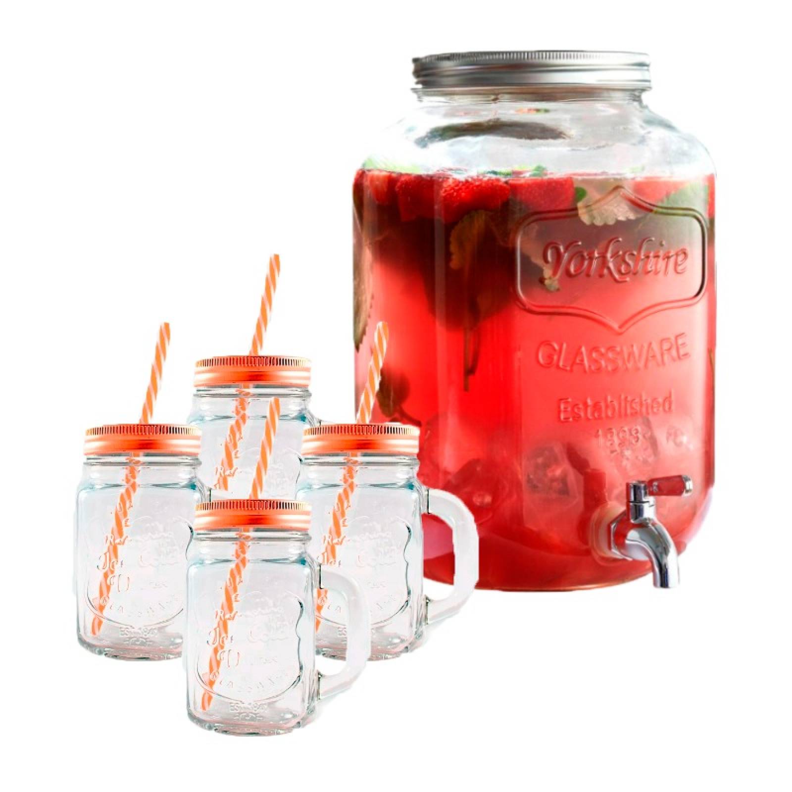 Kit Dispensador de Bebidas 8Lt y 4 Tarros Ice Cold Drink 16oz
