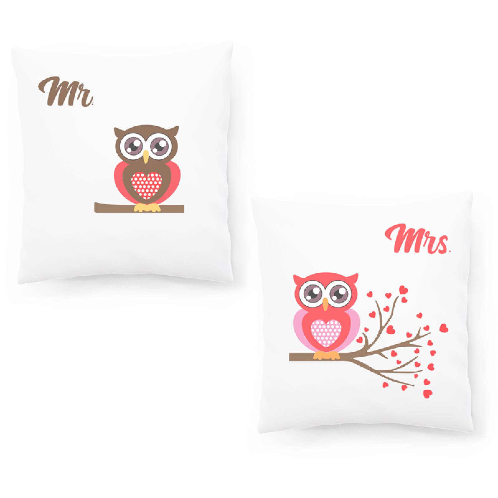 Kit Cojines Plash Para Pareja Búhos Mr. y Mrs.