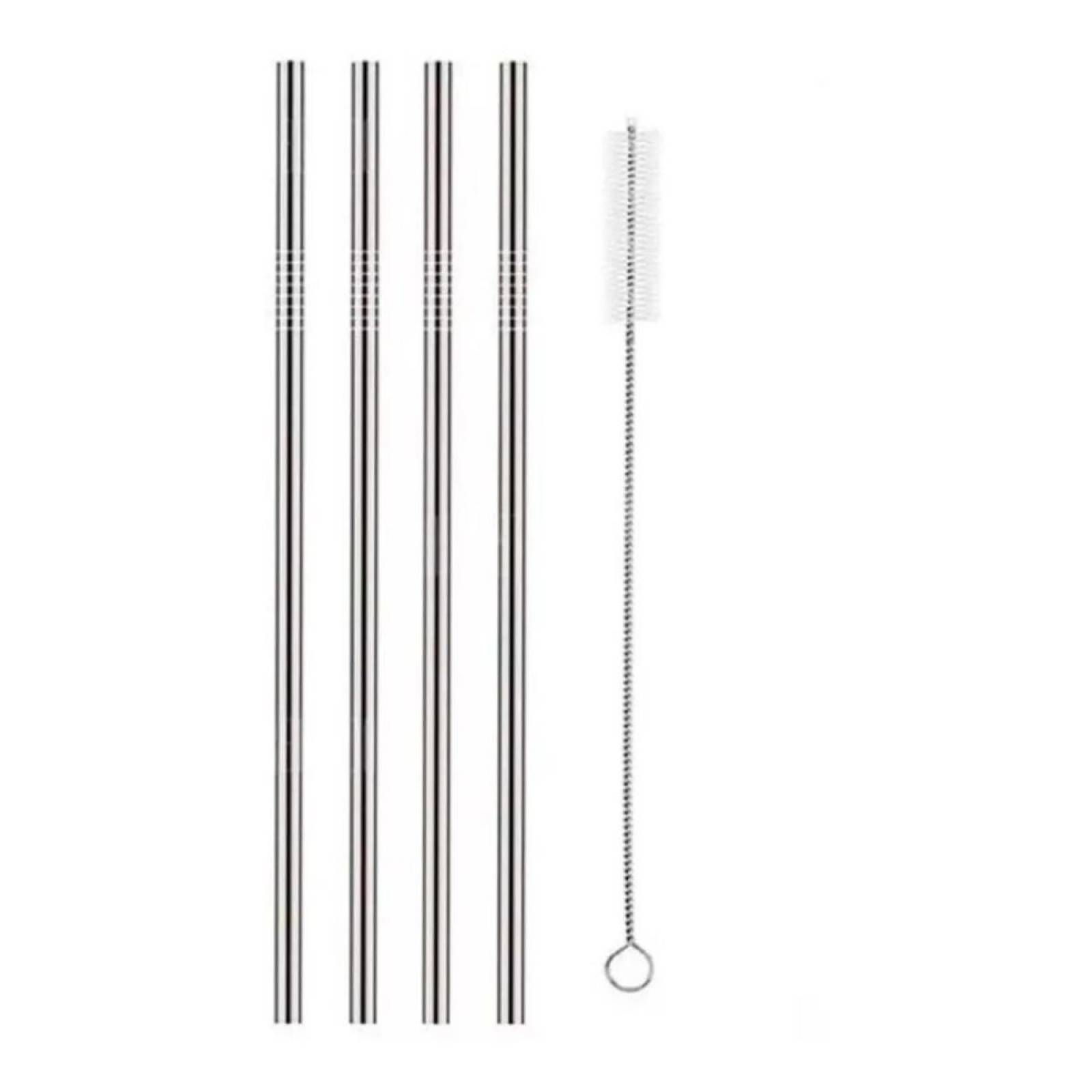 Set 4 Popotes Reutilizables Drink Lab Rectos Acero Inoxidable