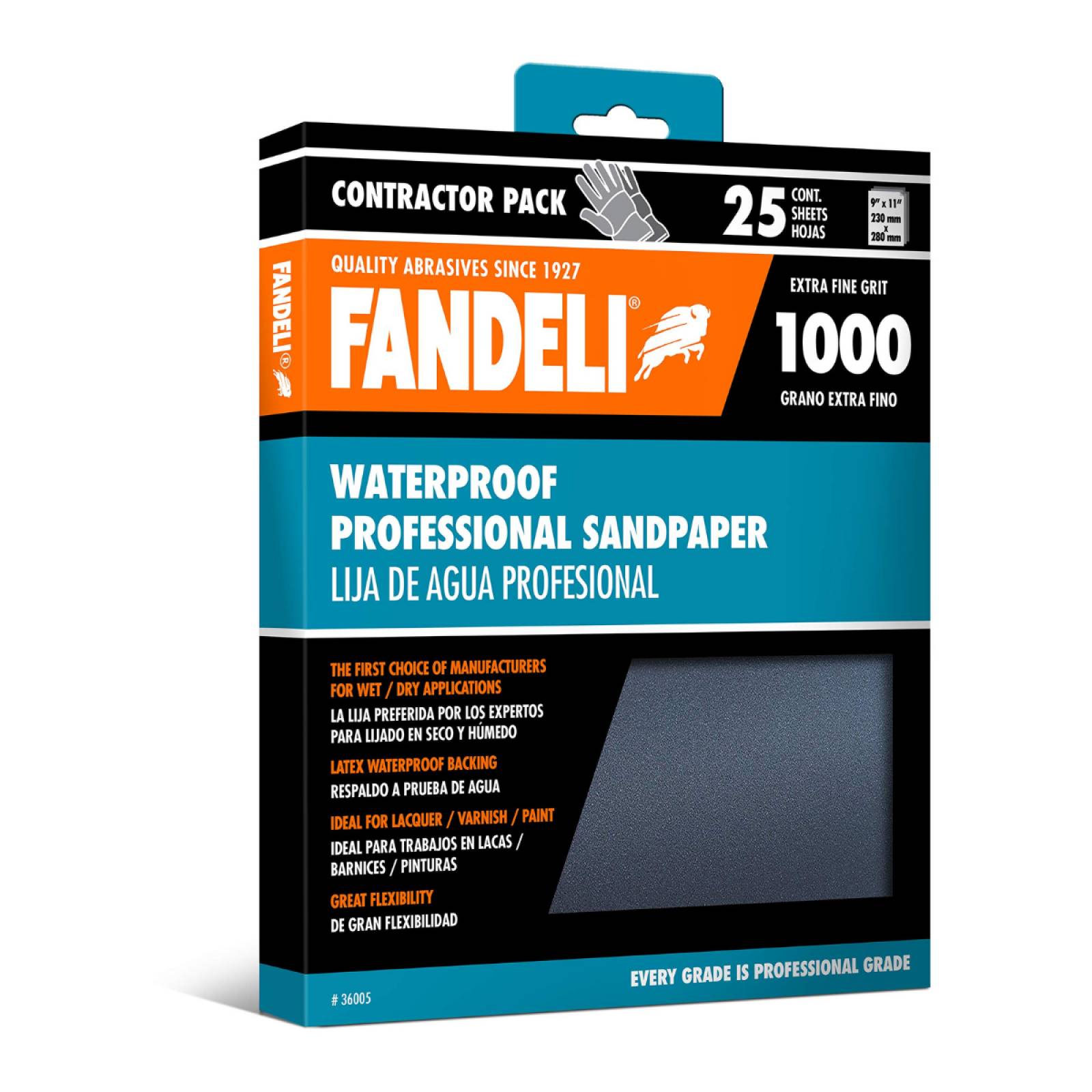 Paquete de 25 Hojas de Lija de Agua Grado 1000 Fanplusw de 9"x11" 36005 Fandeli