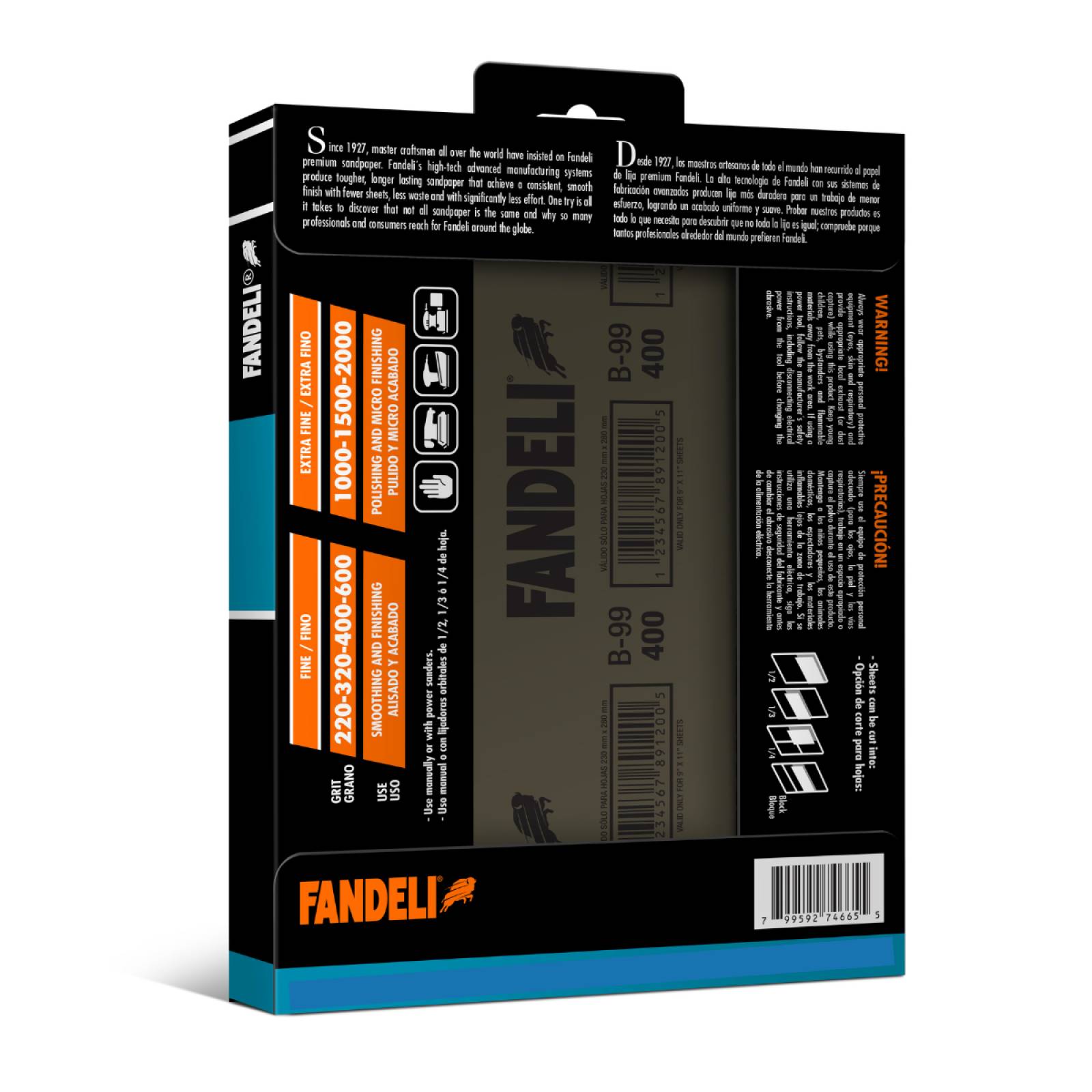 Paquete de 25 Hojas de Lija de Agua Grado 1000 Fanplusw de 9"x11" 36005 Fandeli