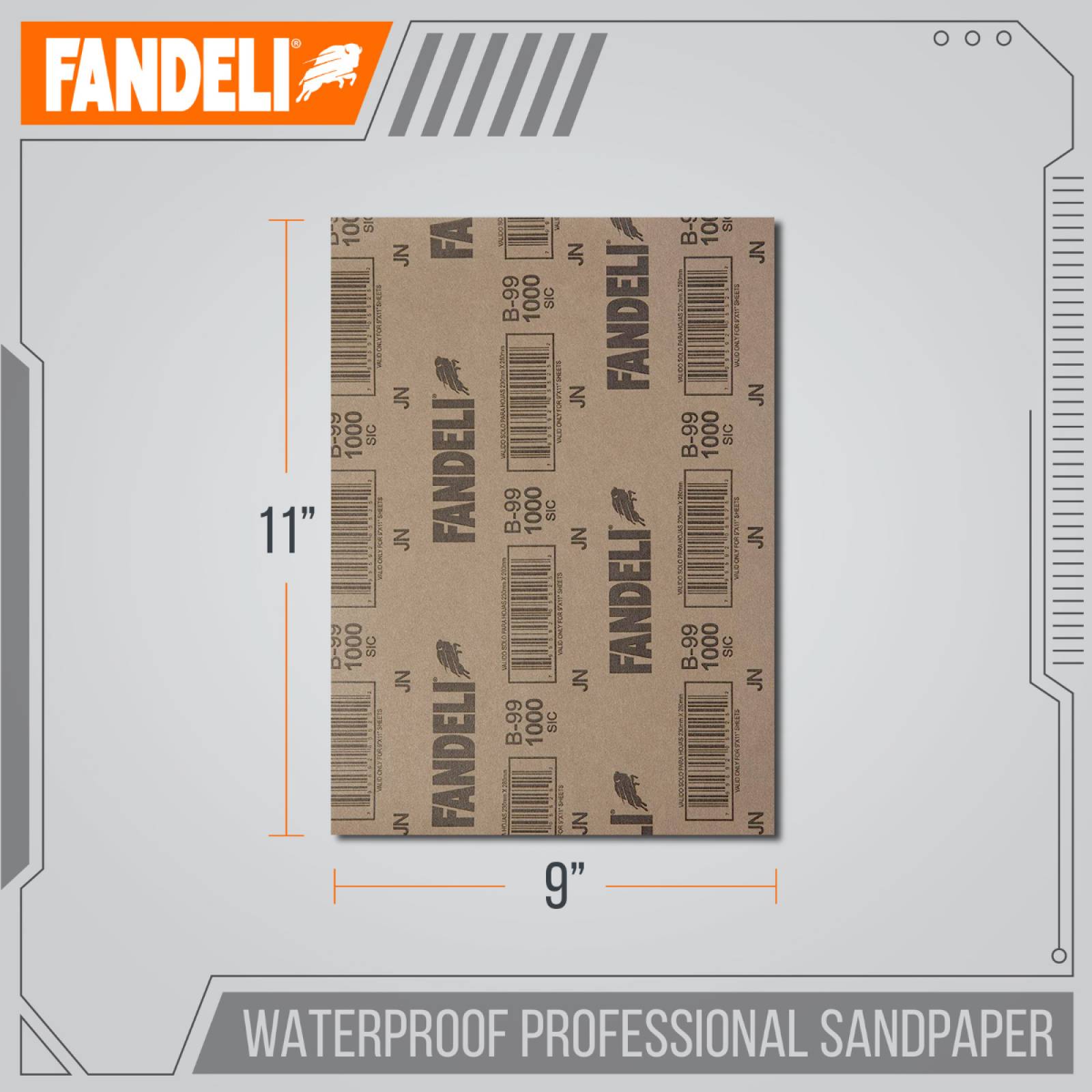 Paquete de 25 Hojas de Lija de Agua Grado 1000 Fanplusw de 9"x11" 36005 Fandeli