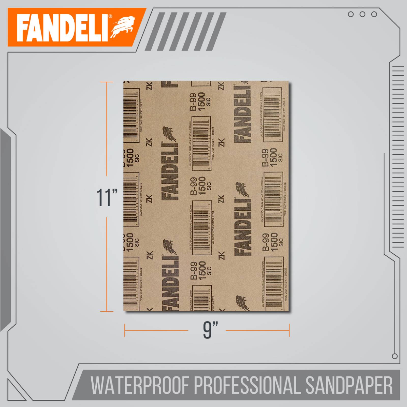Paquete de 25 Hojas de Lija de Agua Grado 1500 Fanplusyw de 9"x11" 36007Fandeli