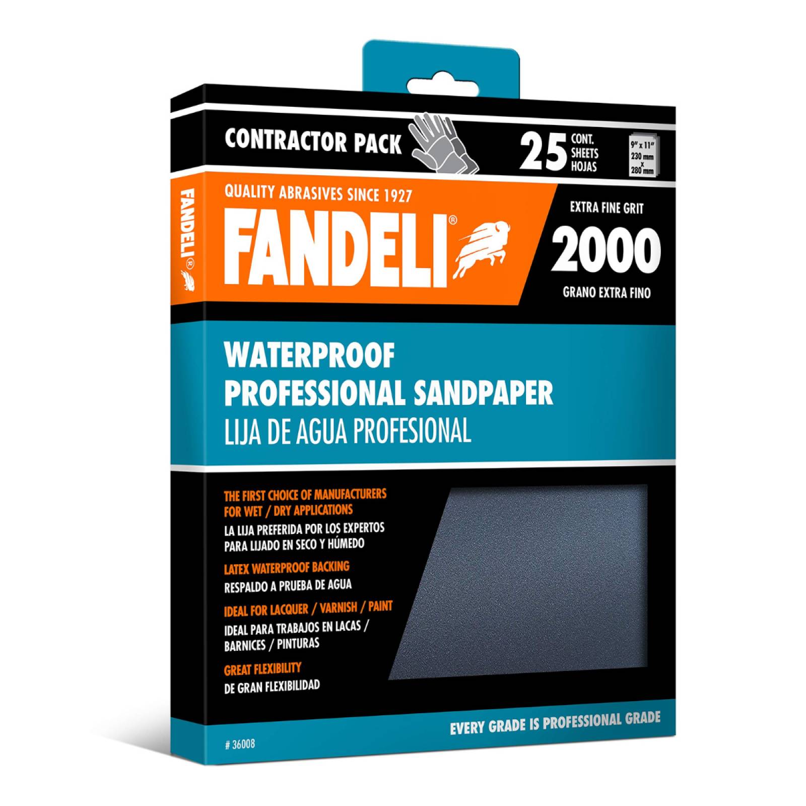 Paquete de 25 Hojas de Lija de Agua Grado 2000 Fanplusyw de 9"x11" 36008 Fandeli