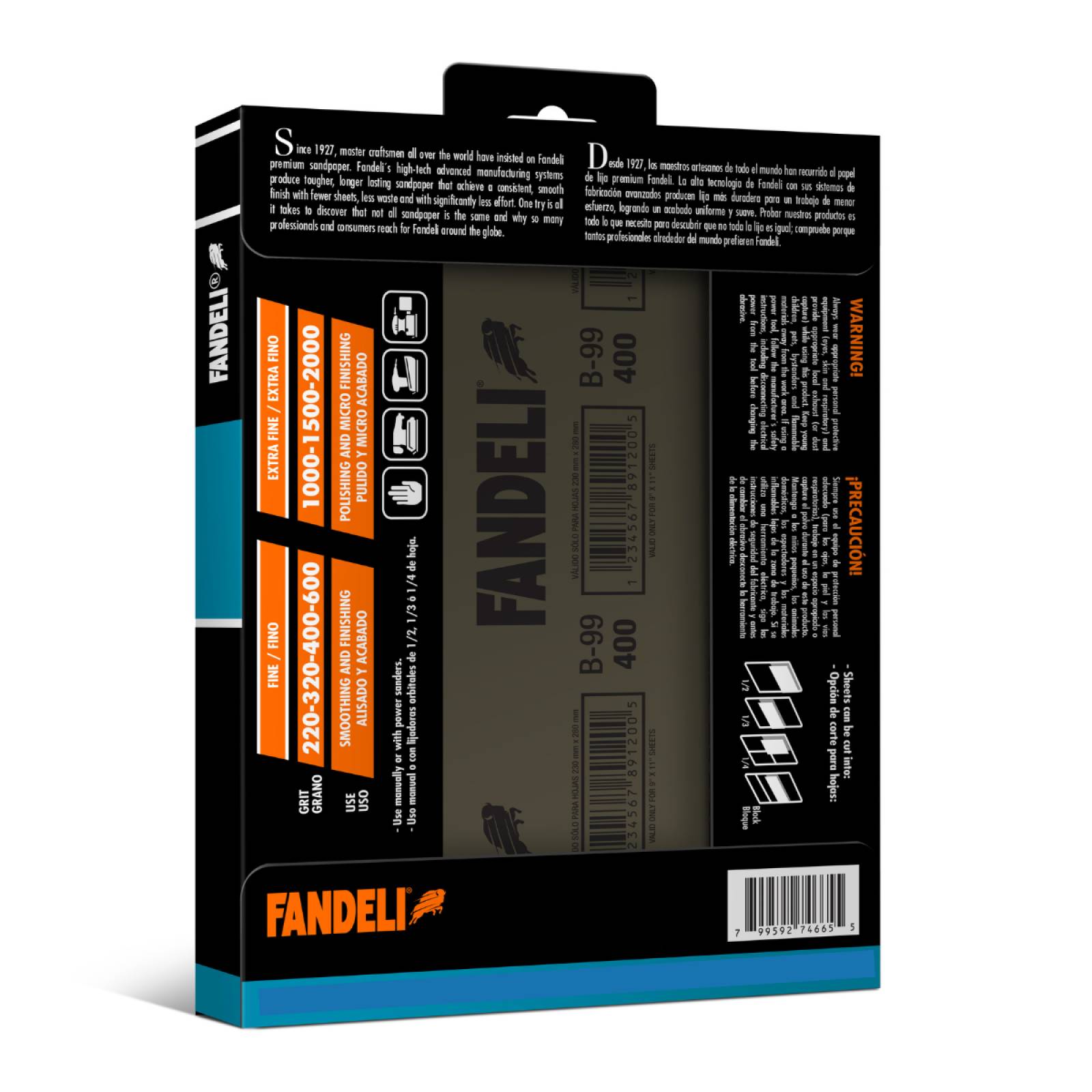 Paquete de 25 Hojas de Lija de Agua Grado 2000 Fanplusyw de 9"x11" 36008 Fandeli