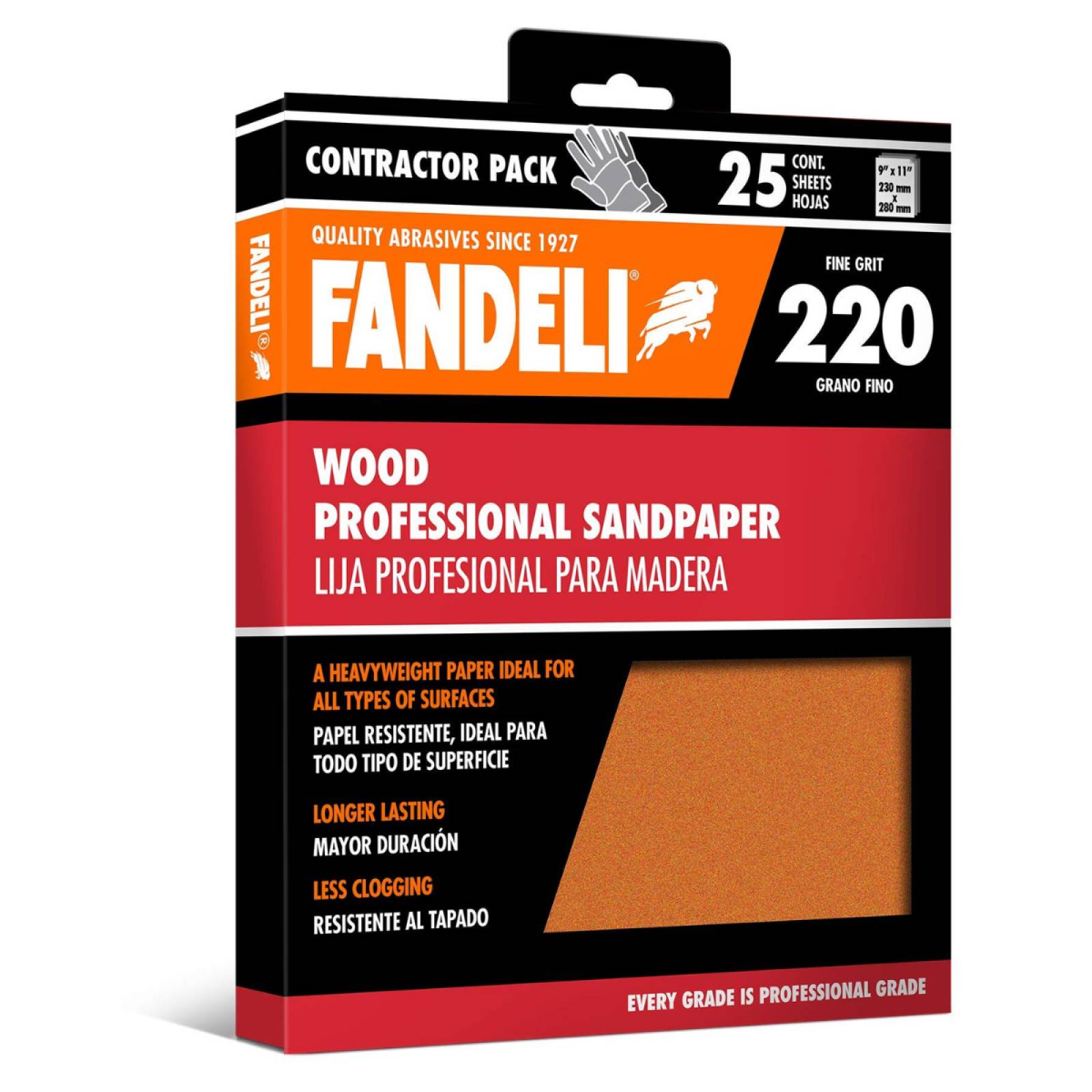 Paquete de 25 Hojas de Lija para Madera Grado Extra Fino de 9"x11" 36014 Fandeli