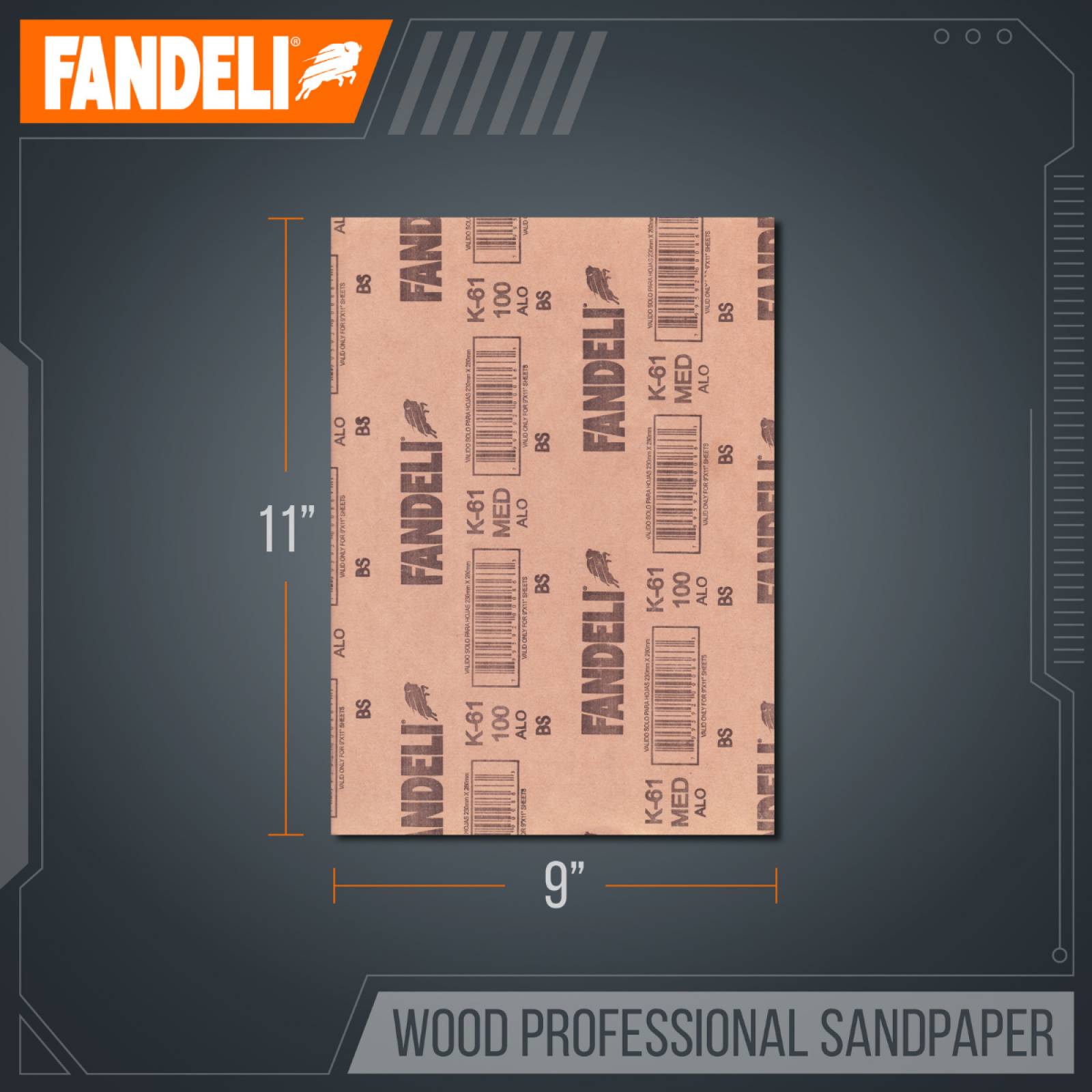 Paquete de 25 Hojas de Lija para Madera Grado Extra Fino de 9"x11" 36014 Fandeli