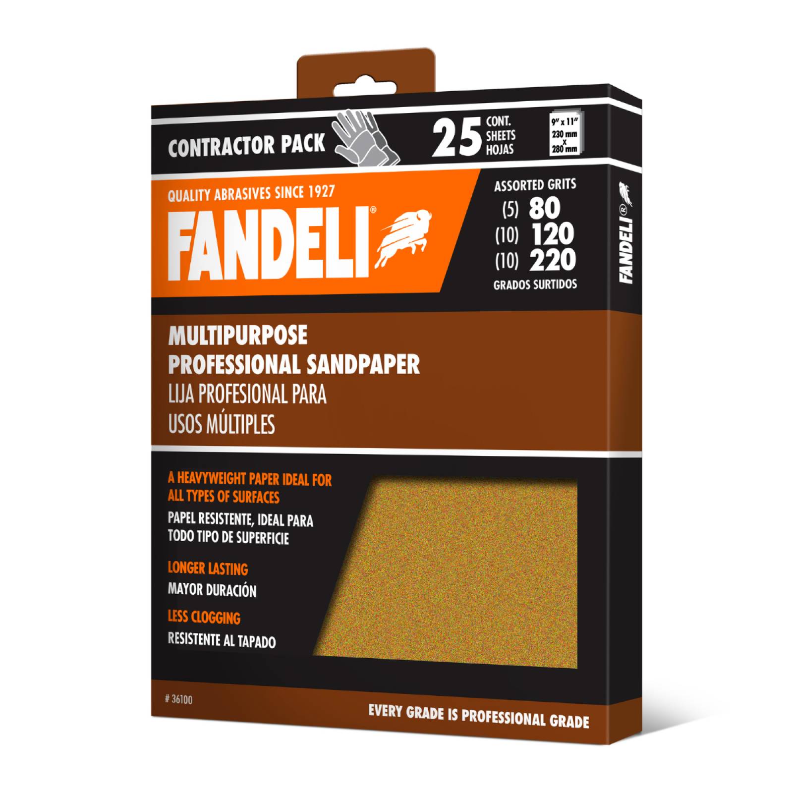 Paquete de 25 Hojas de Lija Multipropósito Grados Surtidos 80 120 220 de 9"x11" 36100 Fandeli