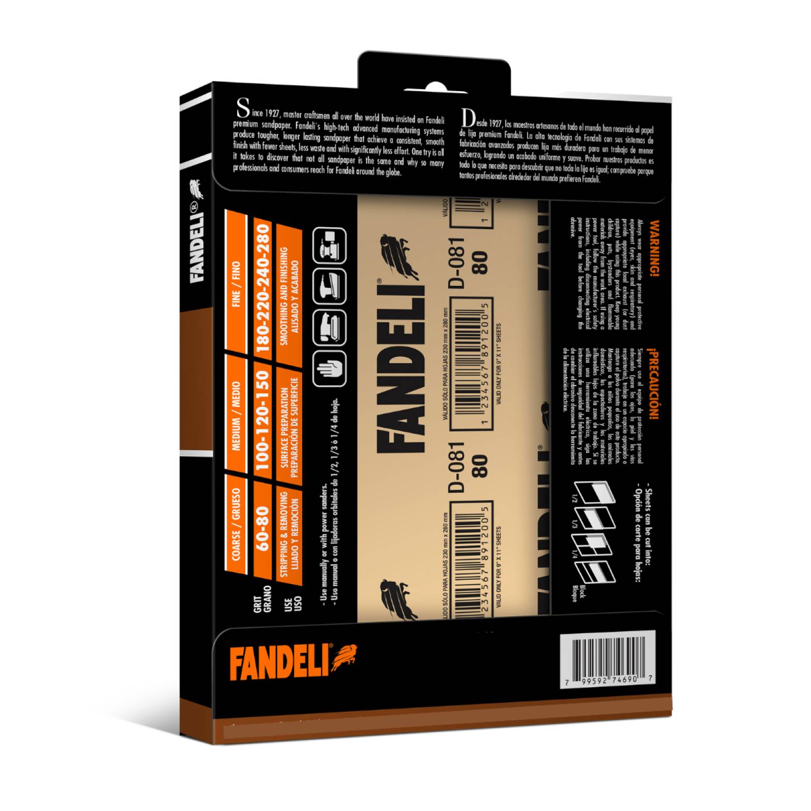 Paquete de 25 Hojas de Lija Multipropósito Grados Surtidos 80 120 220 de 9"x11" 36100 Fandeli