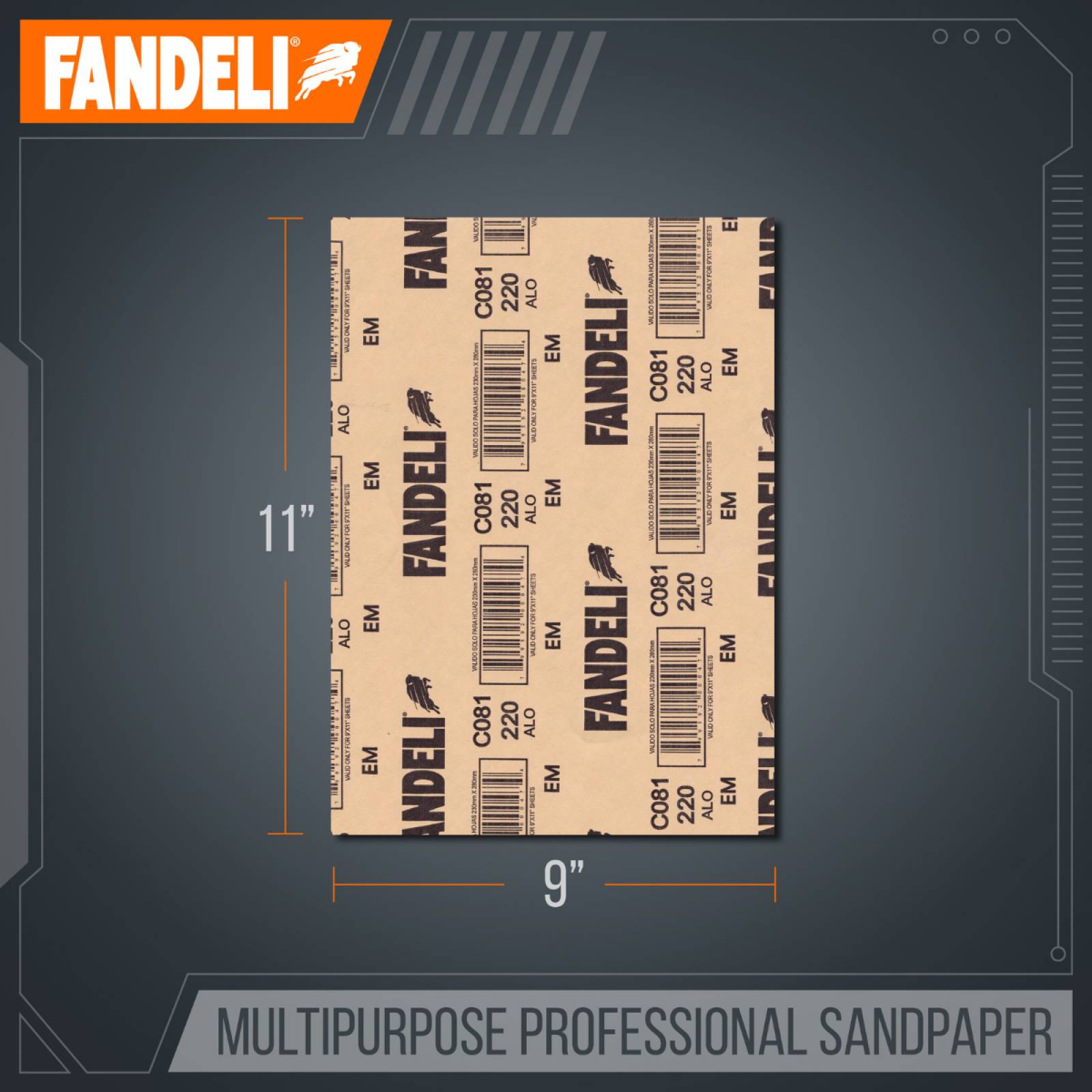 Paquete de 25 Hojas de Lija Multipropósito Grados Surtidos 80 120 220 de 9"x11" 36100 Fandeli