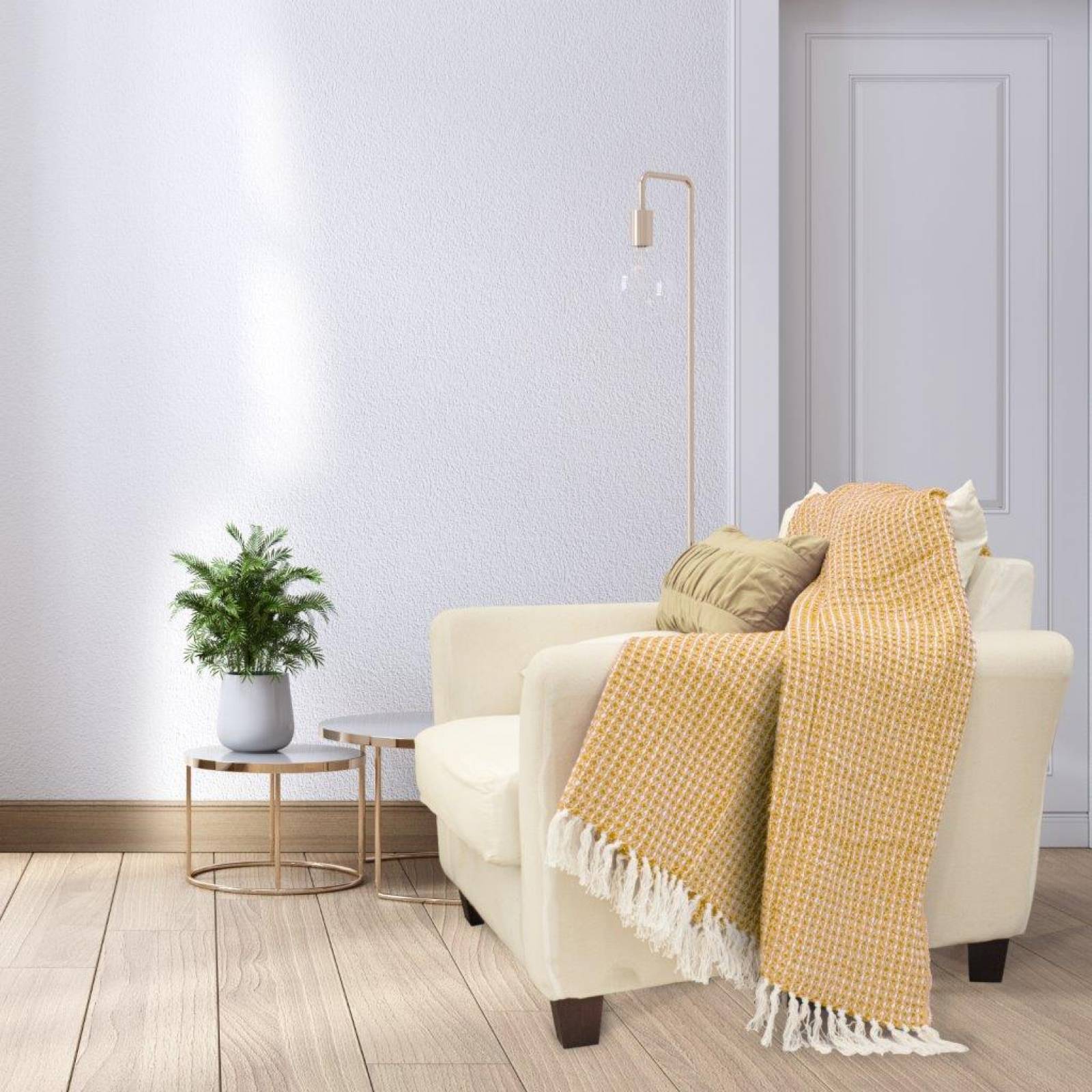 Frazada/ Manta Suave 100% Algodón Color Mostaza - Manor Ridge